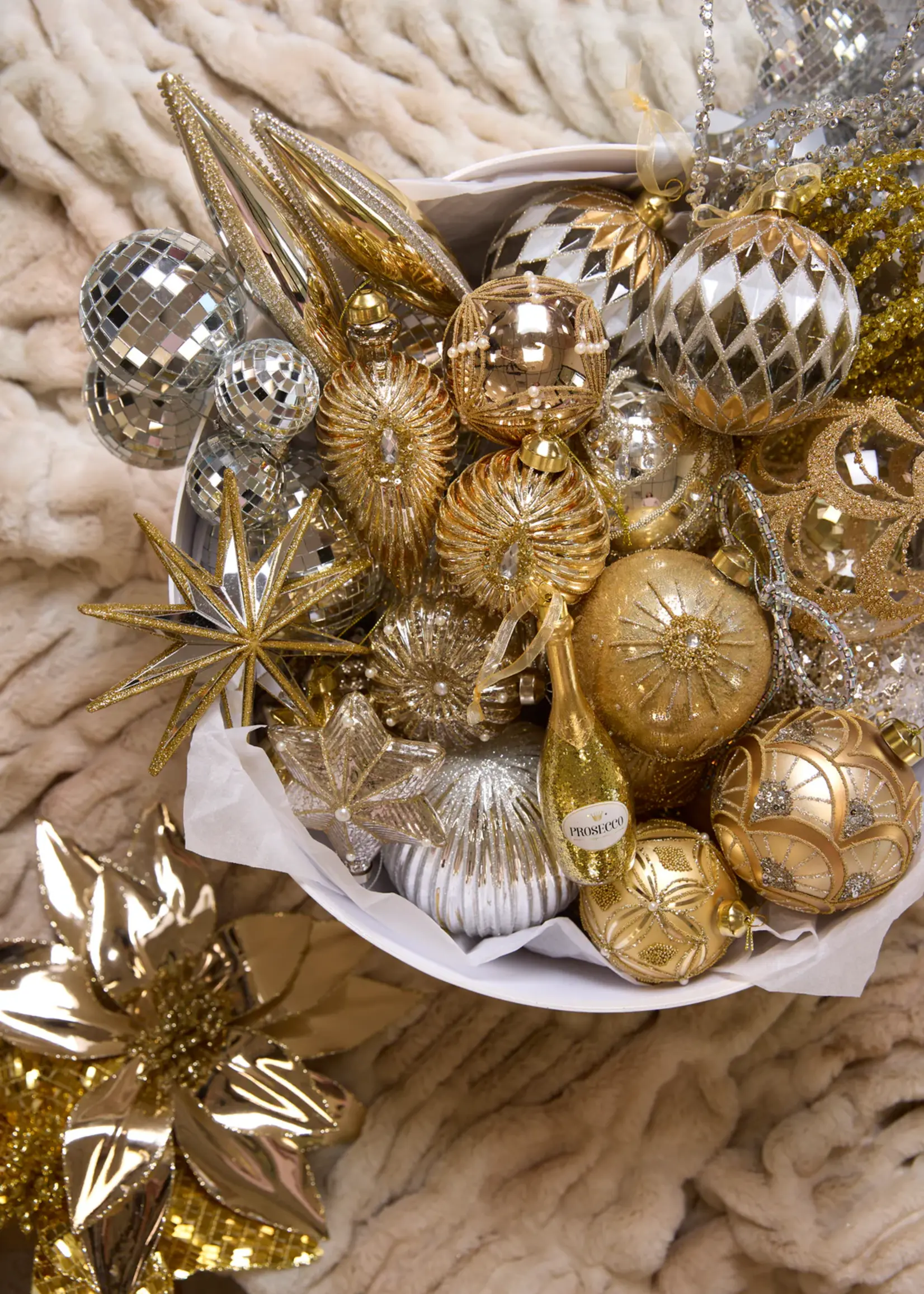 Holly and Ivy Gold Champagne Bottle Ornament