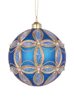 Holly and Ivy Matte Blue Embossed Fleur Bauble