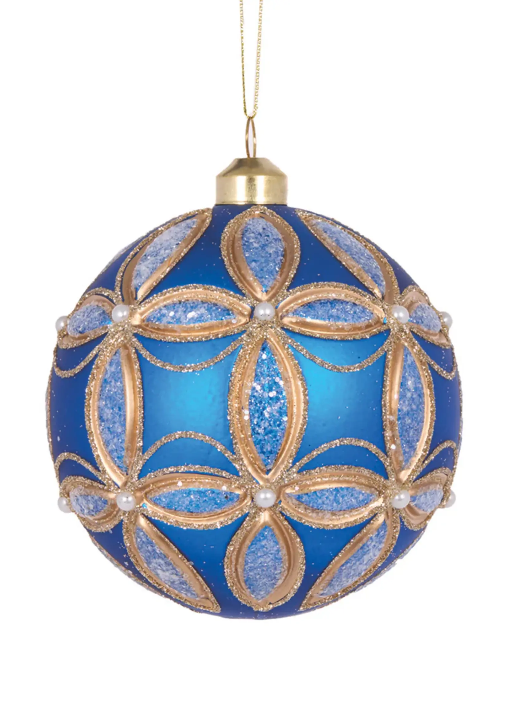 Holly and Ivy Matte Blue Embossed Fleur Bauble