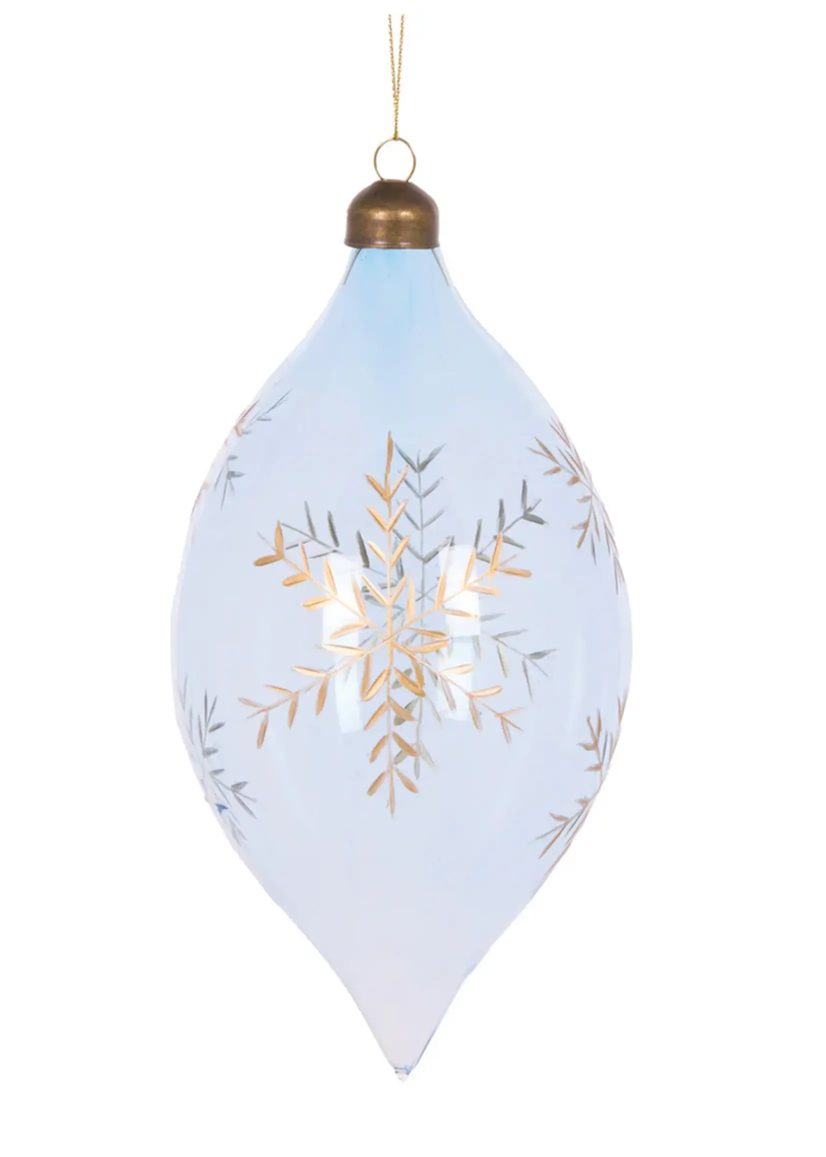 Holly and Ivy Blue Etched Snowflake Drop Bauble