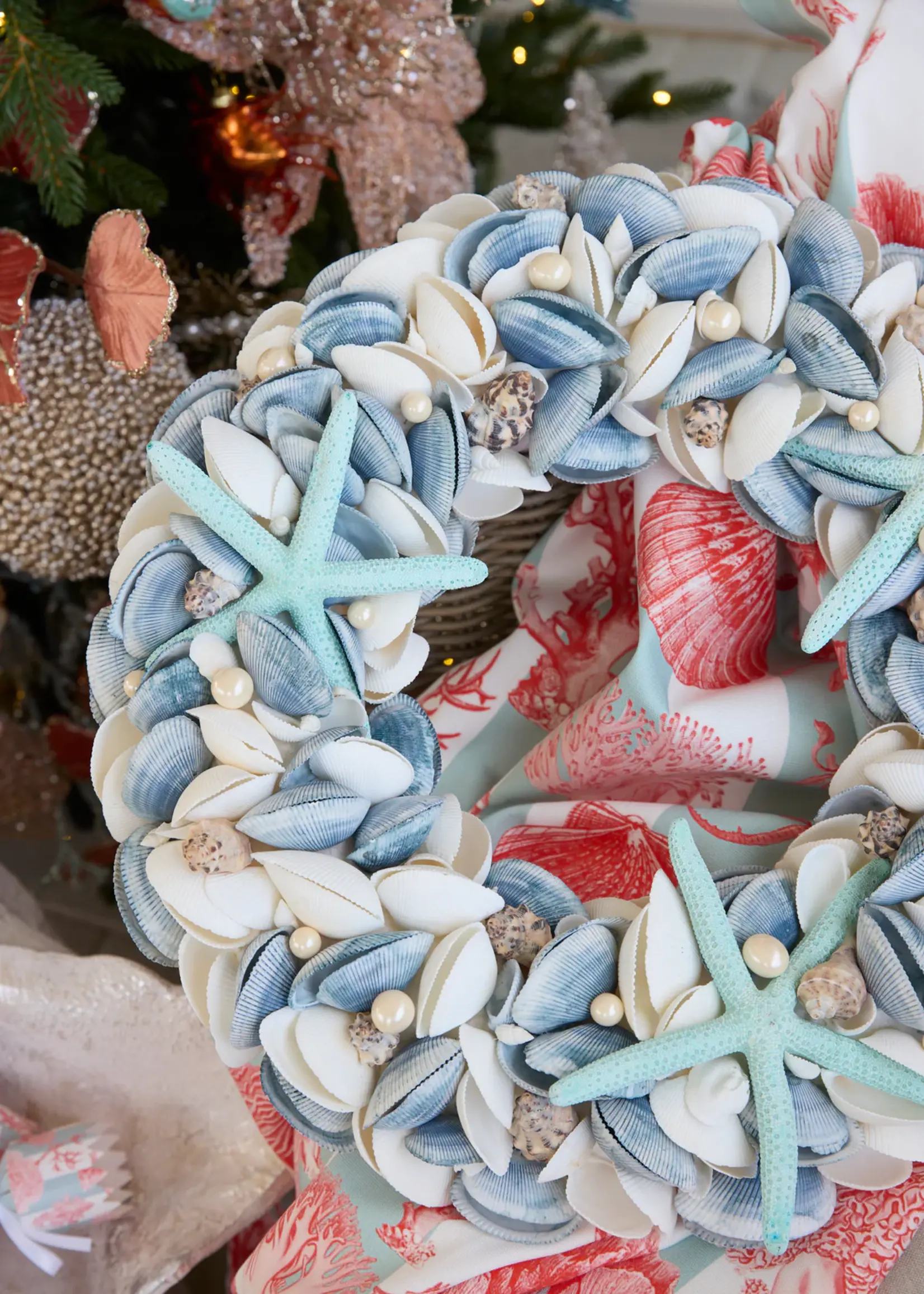 44 Cm Blue Clam Starfish Wreath
