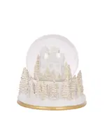 Holly and Ivy 10 Cm Musical White And Gold Village Snow Globe