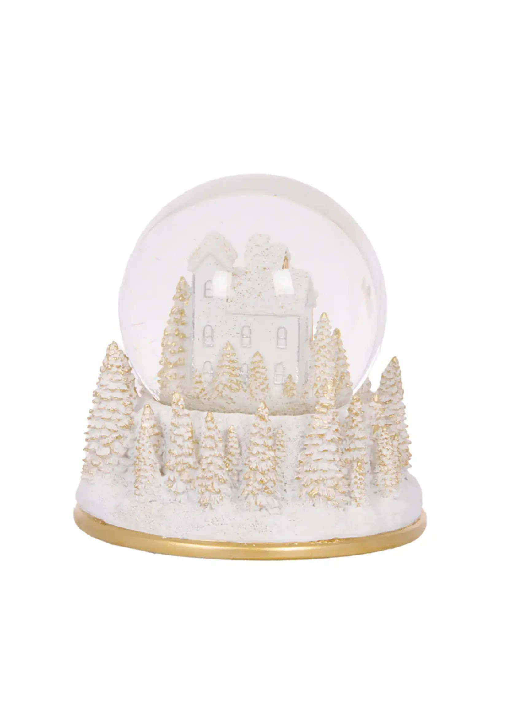 10 Cm Musical White And Gold Village Snow Globe