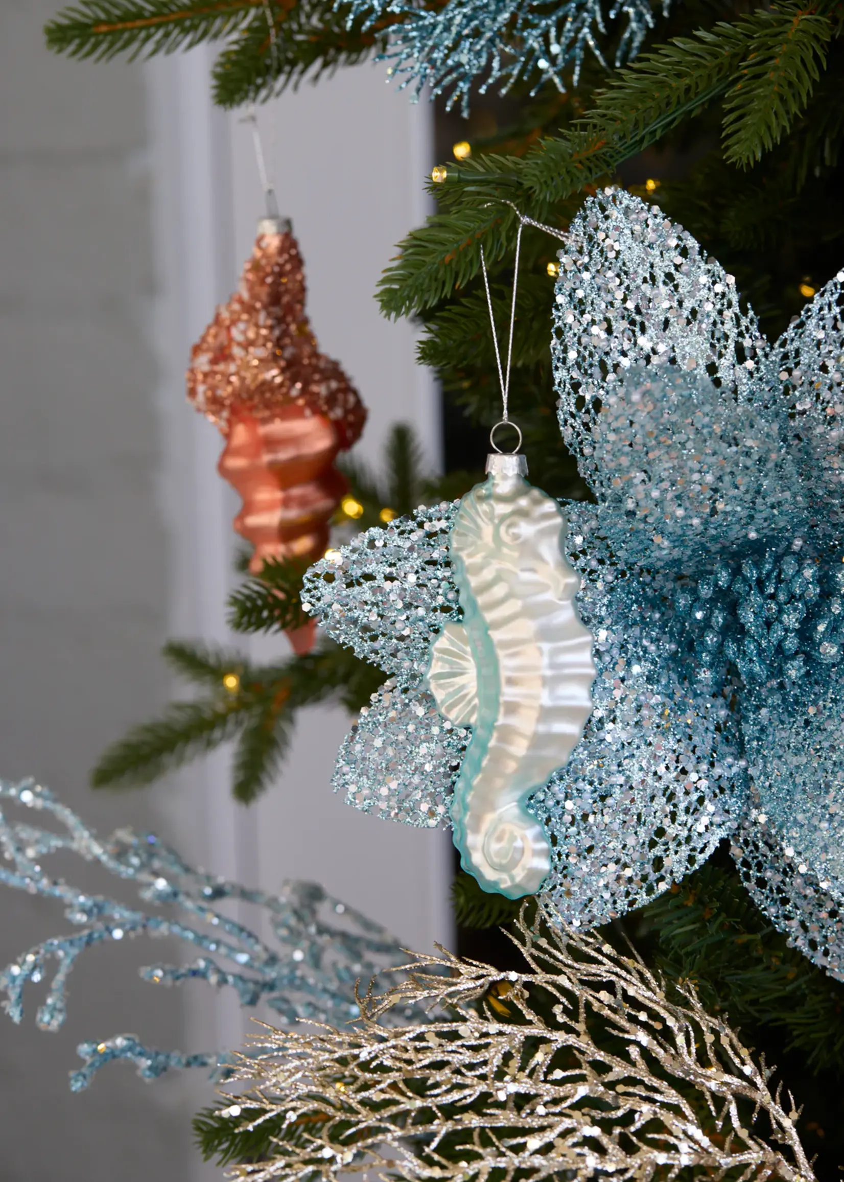 Holly and Ivy Elegant Blue Seahorse Ornament
