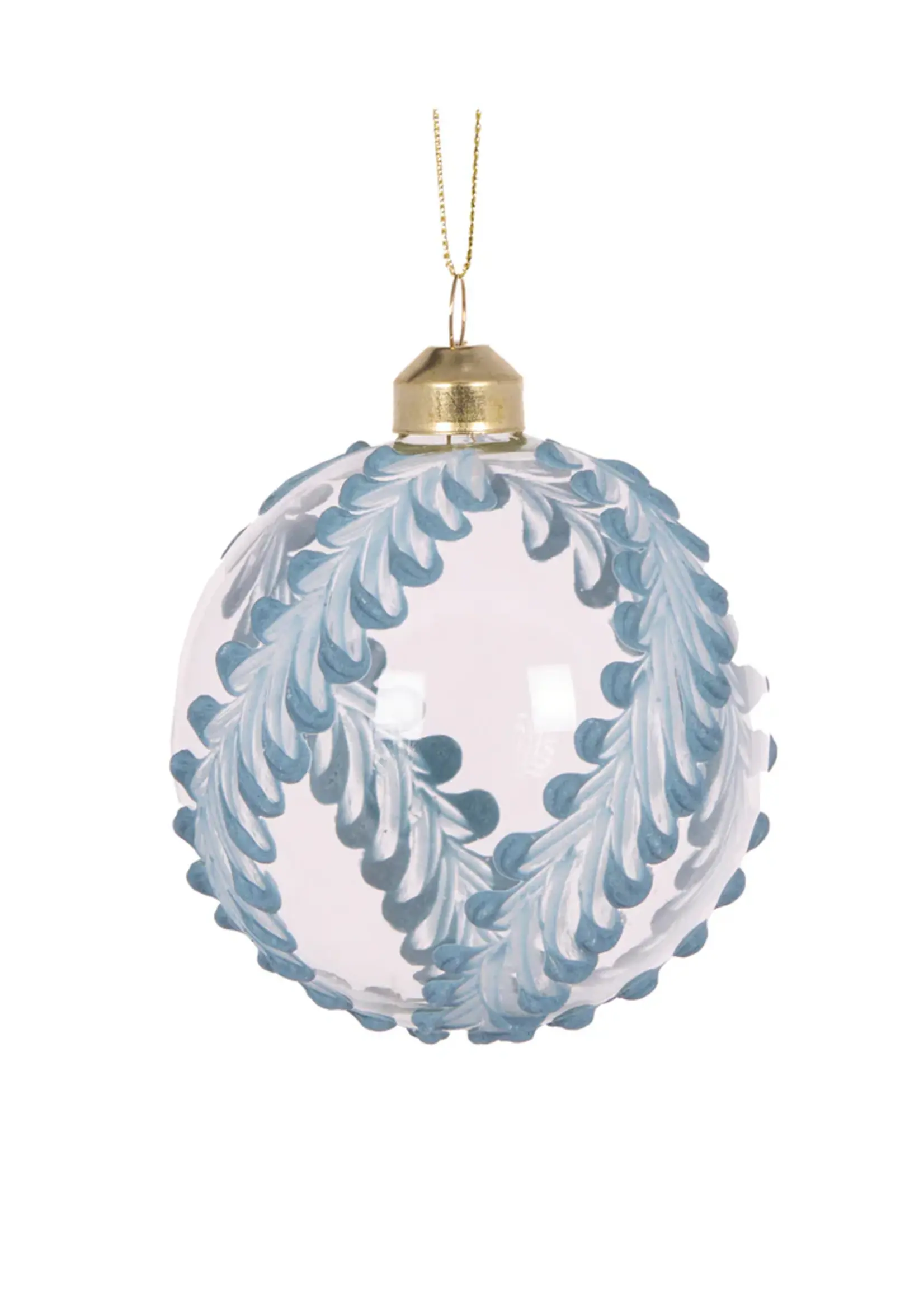 Holly and Ivy Intricate Piped Blue Fern Bauble