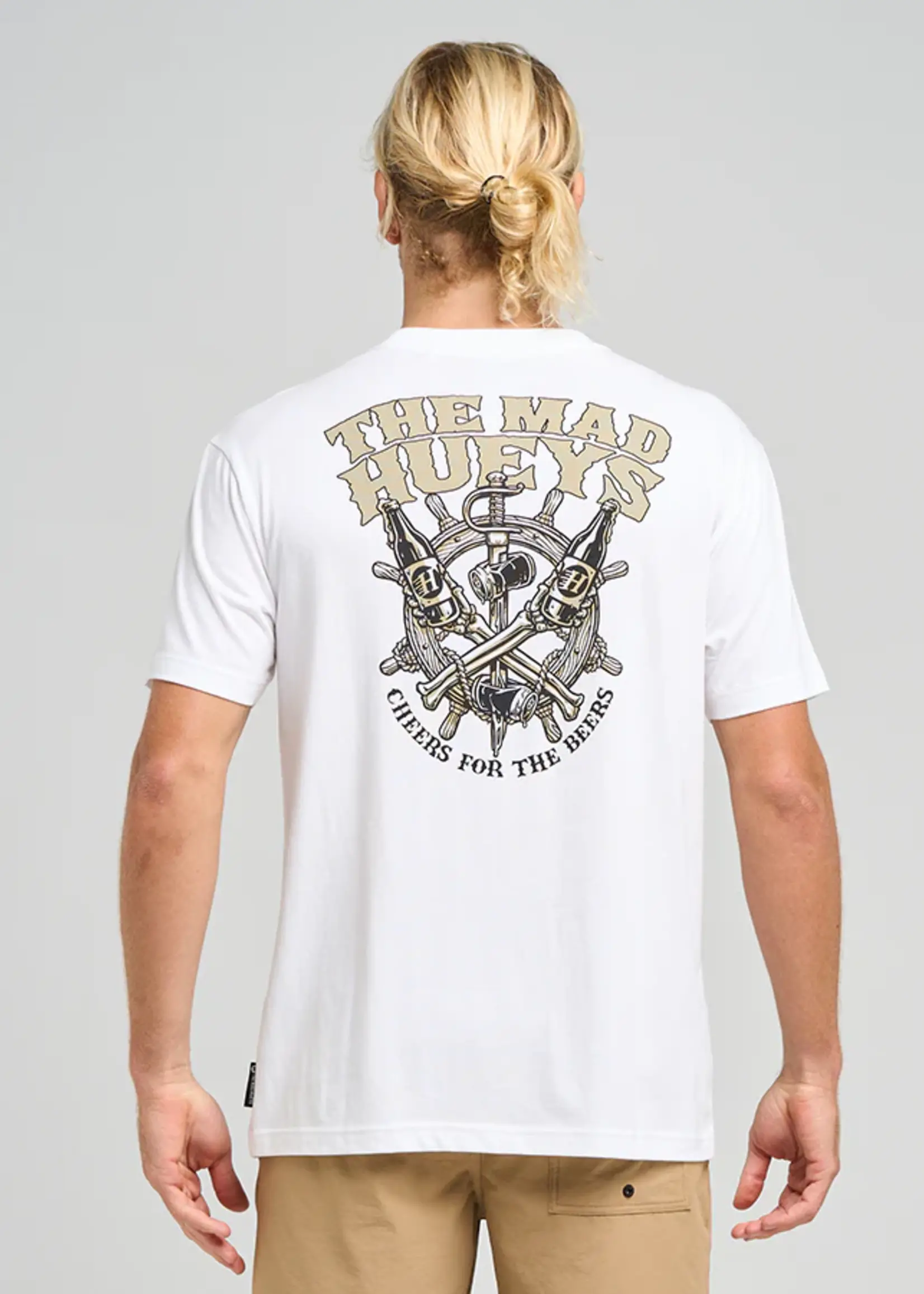 Mad Hueys Ship Wheel Beers Tee - White