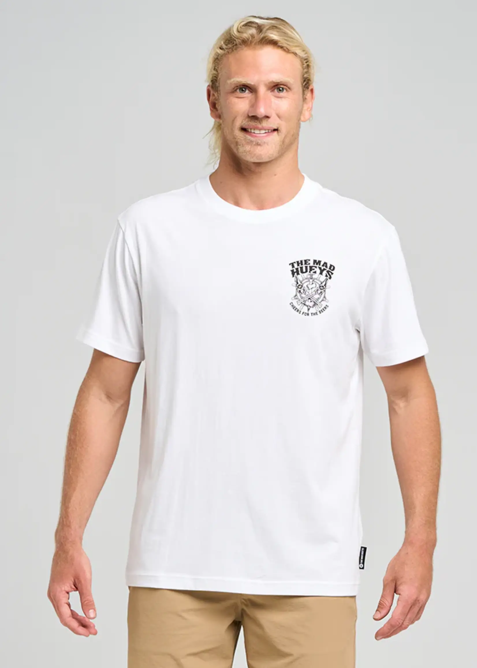 Mad Hueys Ship Wheel Beers Tee - White
