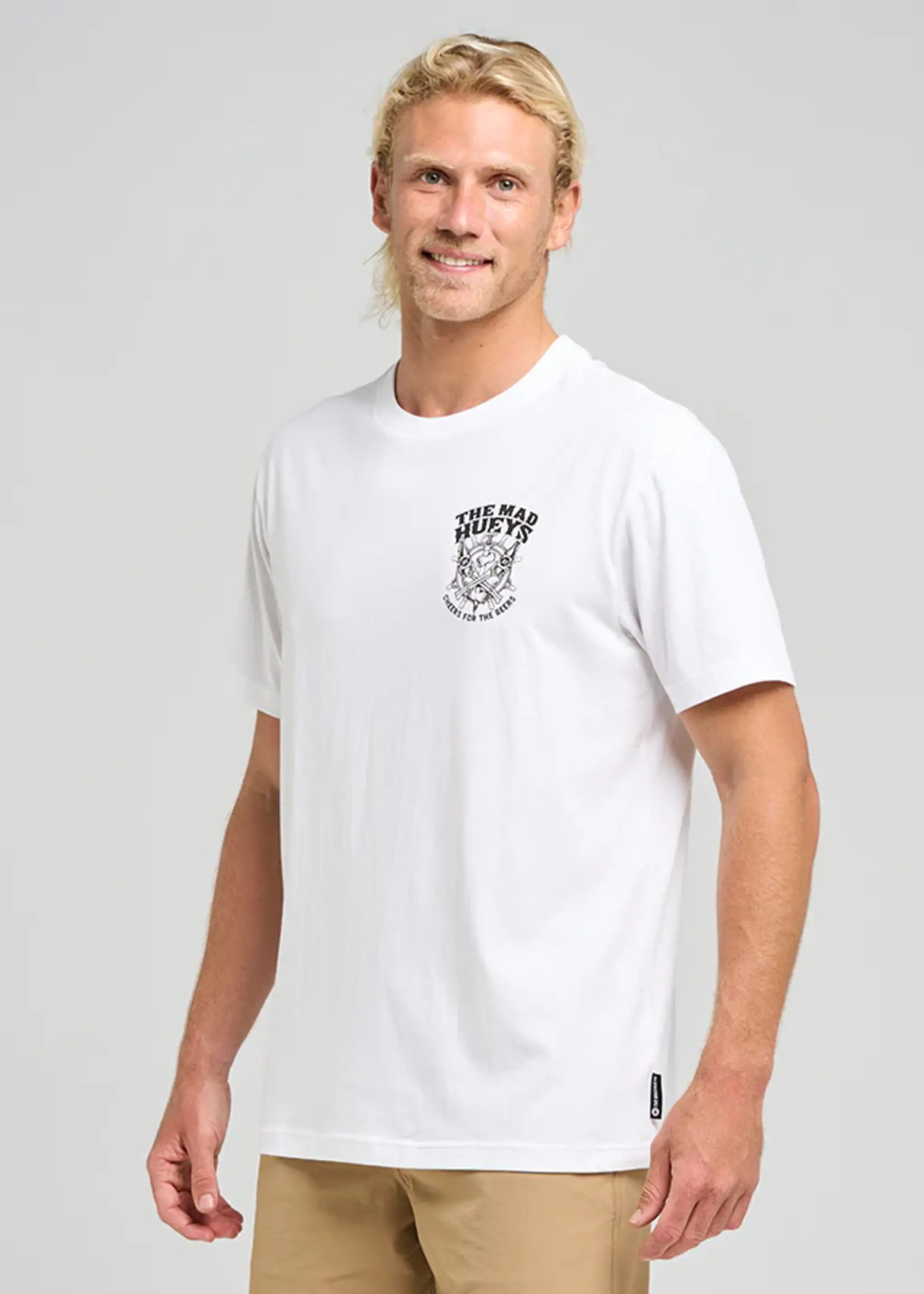 Mad Hueys Ship Wheel Beers Tee - White