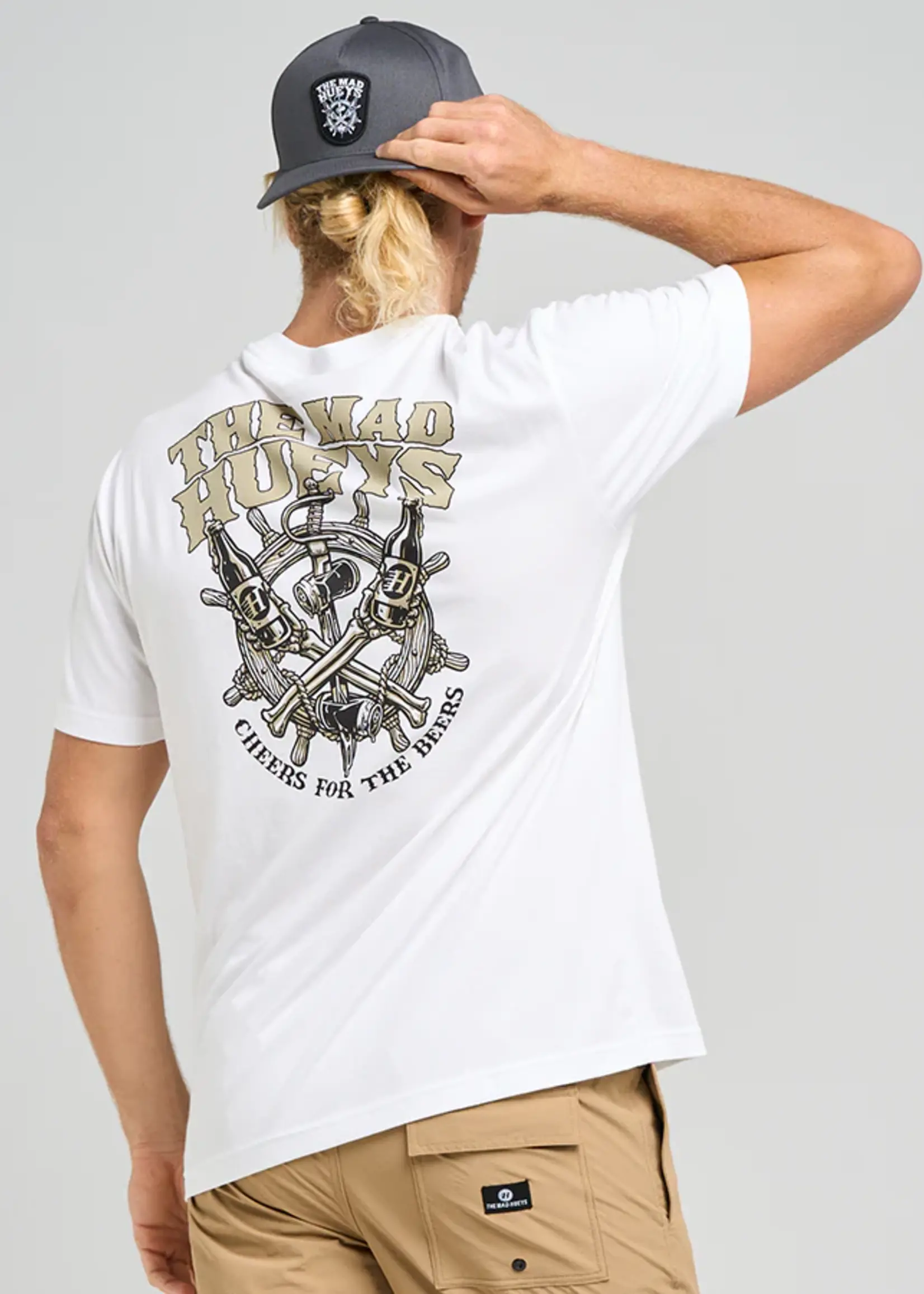 Mad Hueys Ship Wheel Beers Tee - White