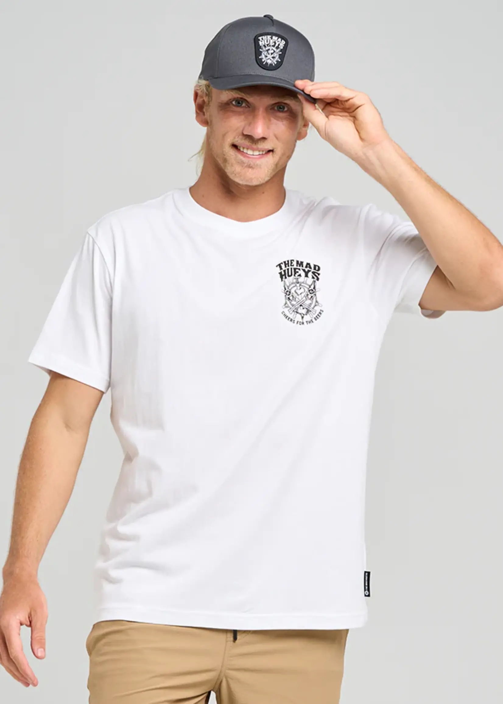 Mad Hueys Ship Wheel Beers Tee - White