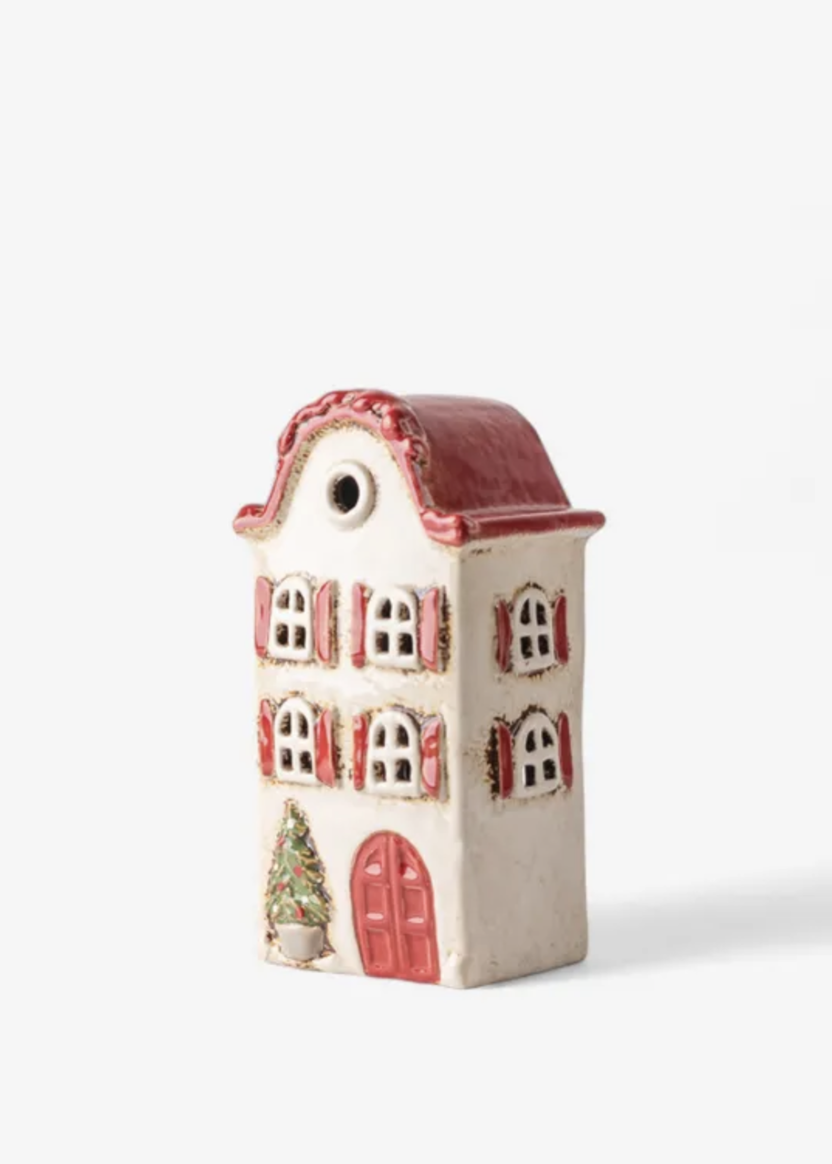 Alsace Tea Light Villa Christmas Stone with Red Shutters
