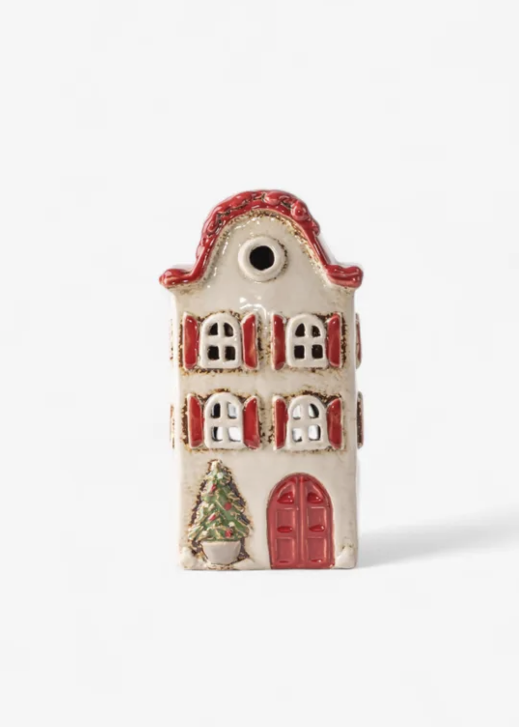 Alsace Tea Light Villa Christmas Stone with Red Shutters