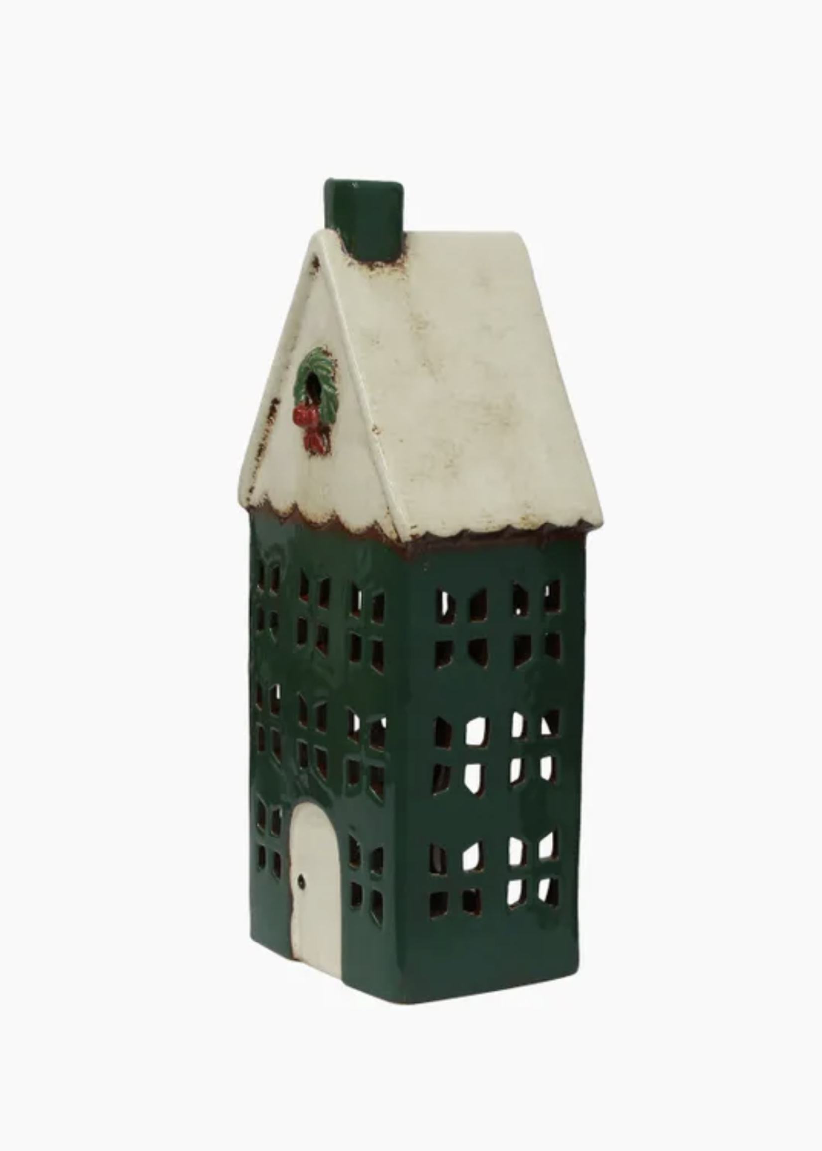 Christmas Tea Light House Green Wreath Large