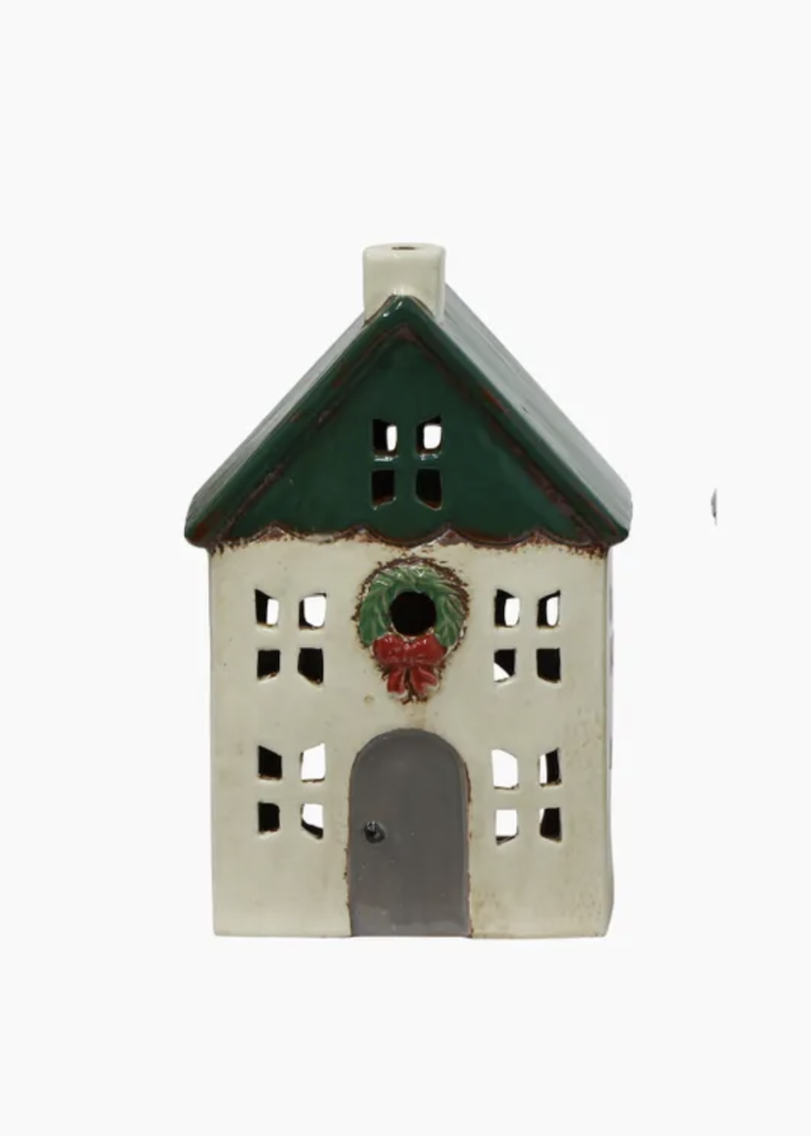 Christmas Tea Light House Green Wreath Small