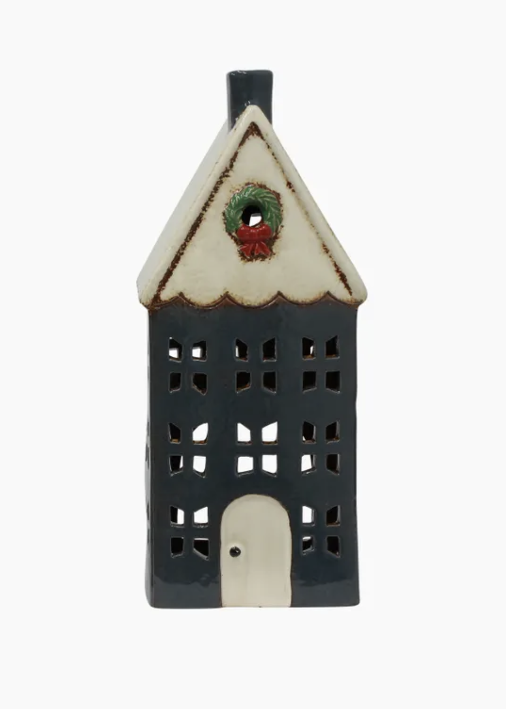 Christmas Tea Light House Blue Wreath Large