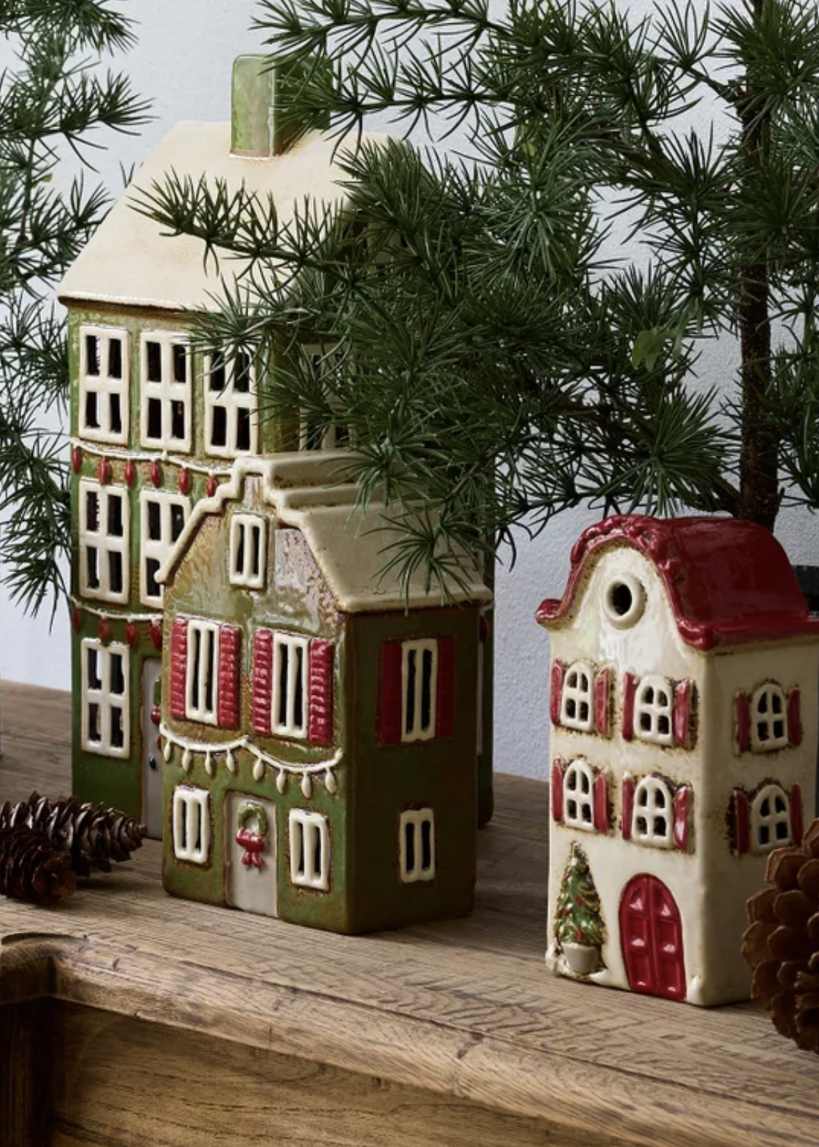 Alsace Tea Light House Christmas Green Shutters