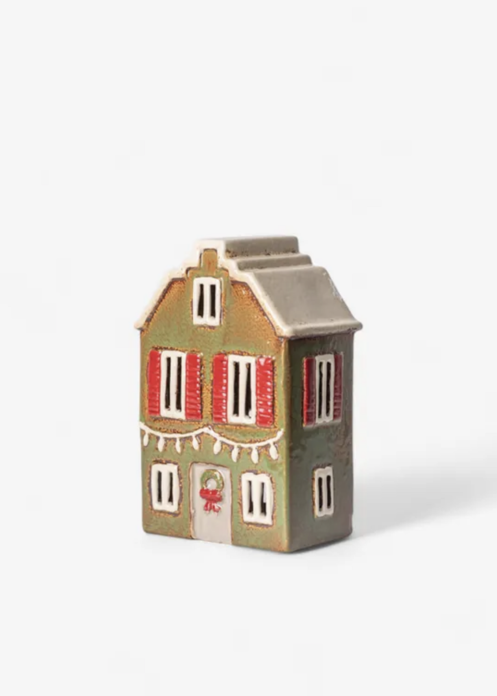 Alsace Tea Light House Christmas Green Shutters