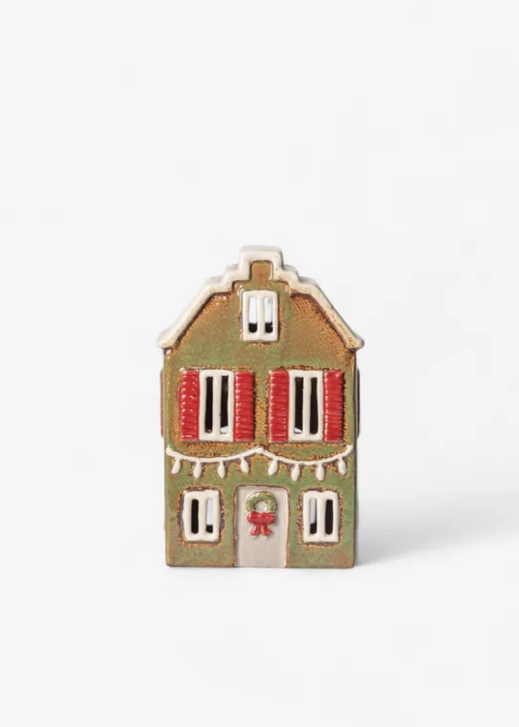 Alsace Tea Light House Christmas Green Shutters