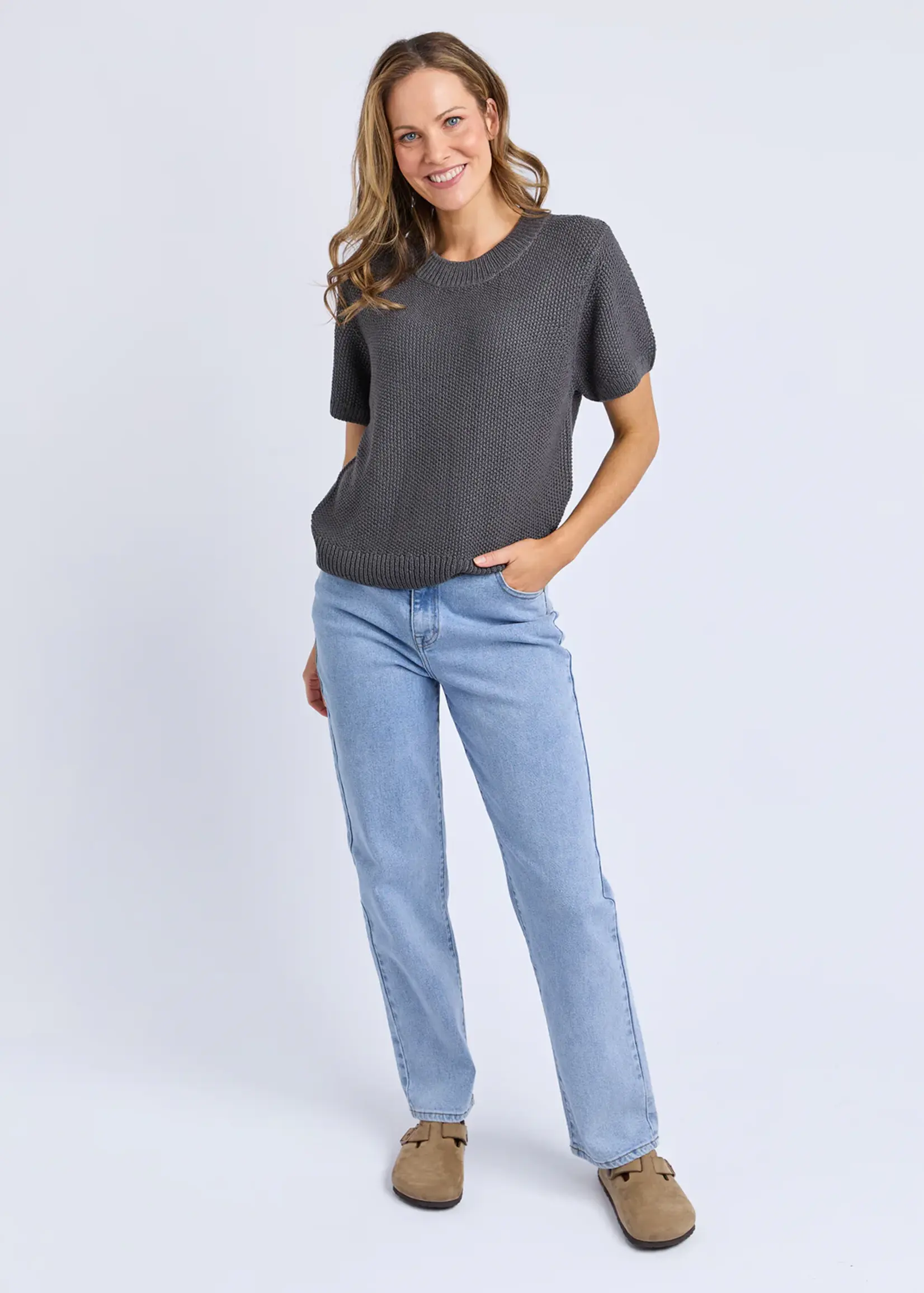 Foxwood Blair Short Sleeve Knit - Charcoal