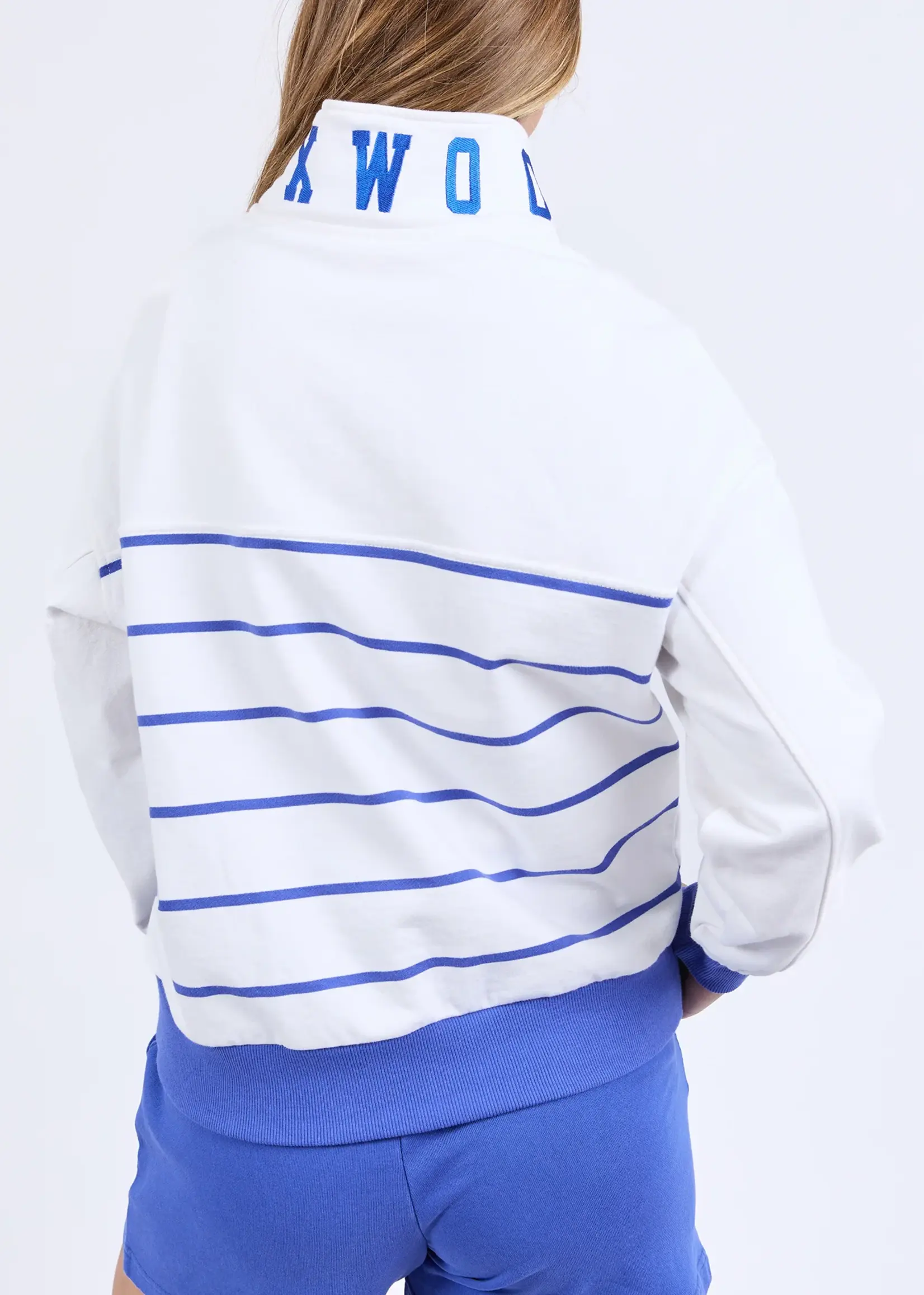 Foxwood College Stripe Zip Crew - Blue