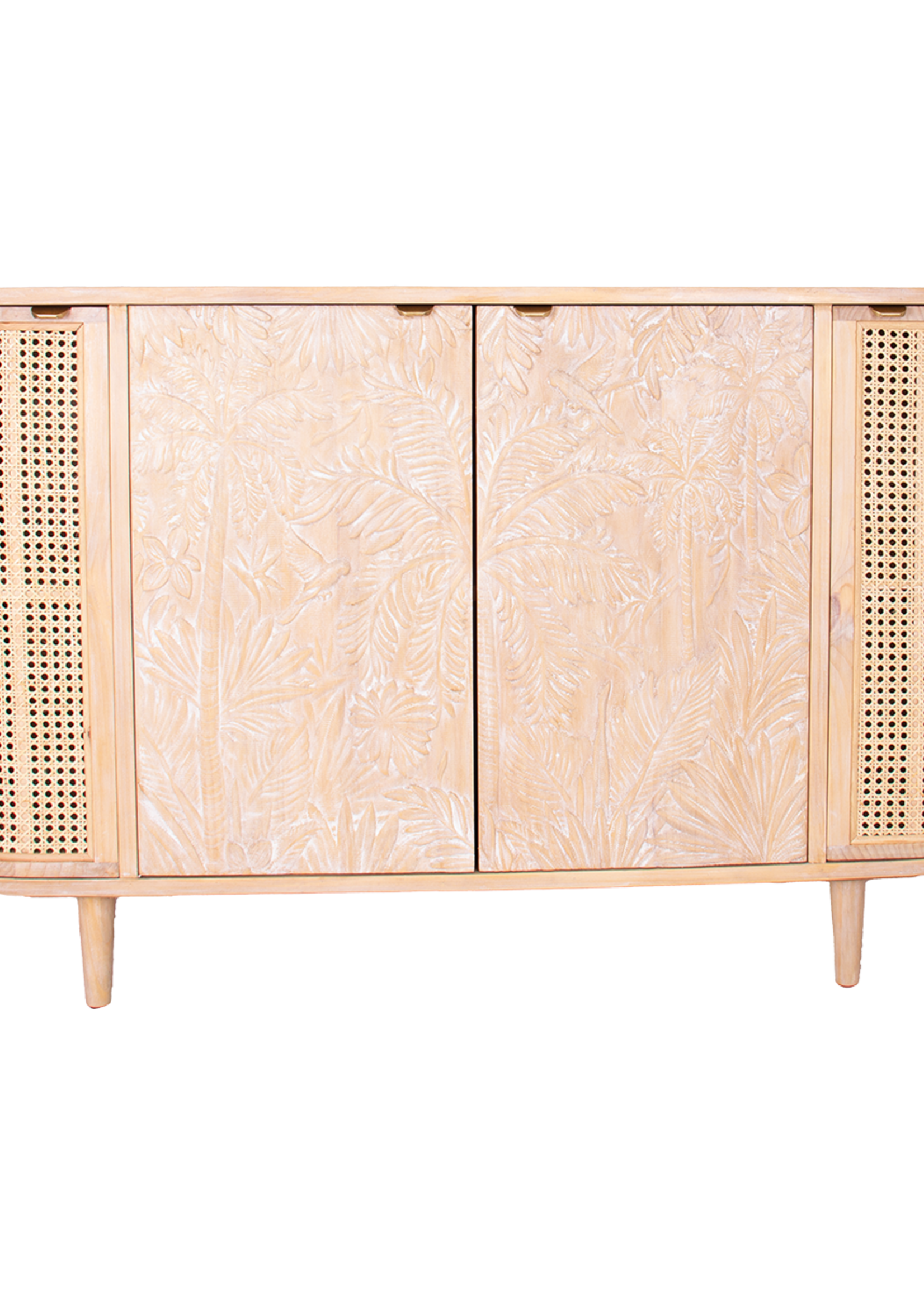 2 Door Ratten and Wood Les Palmas Carved Buffet