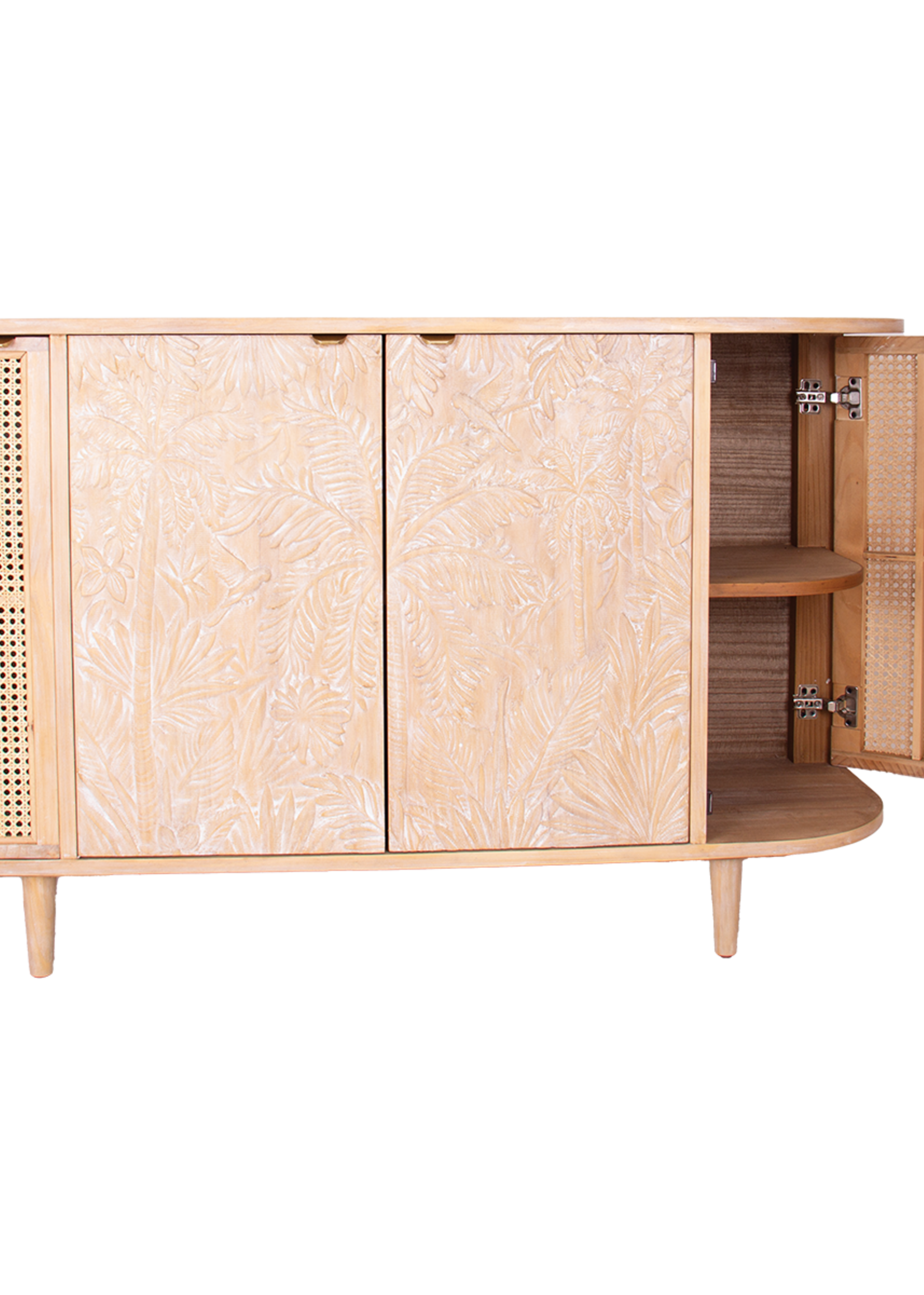 2 Door Ratten and Wood Les Palmas Carved Buffet
