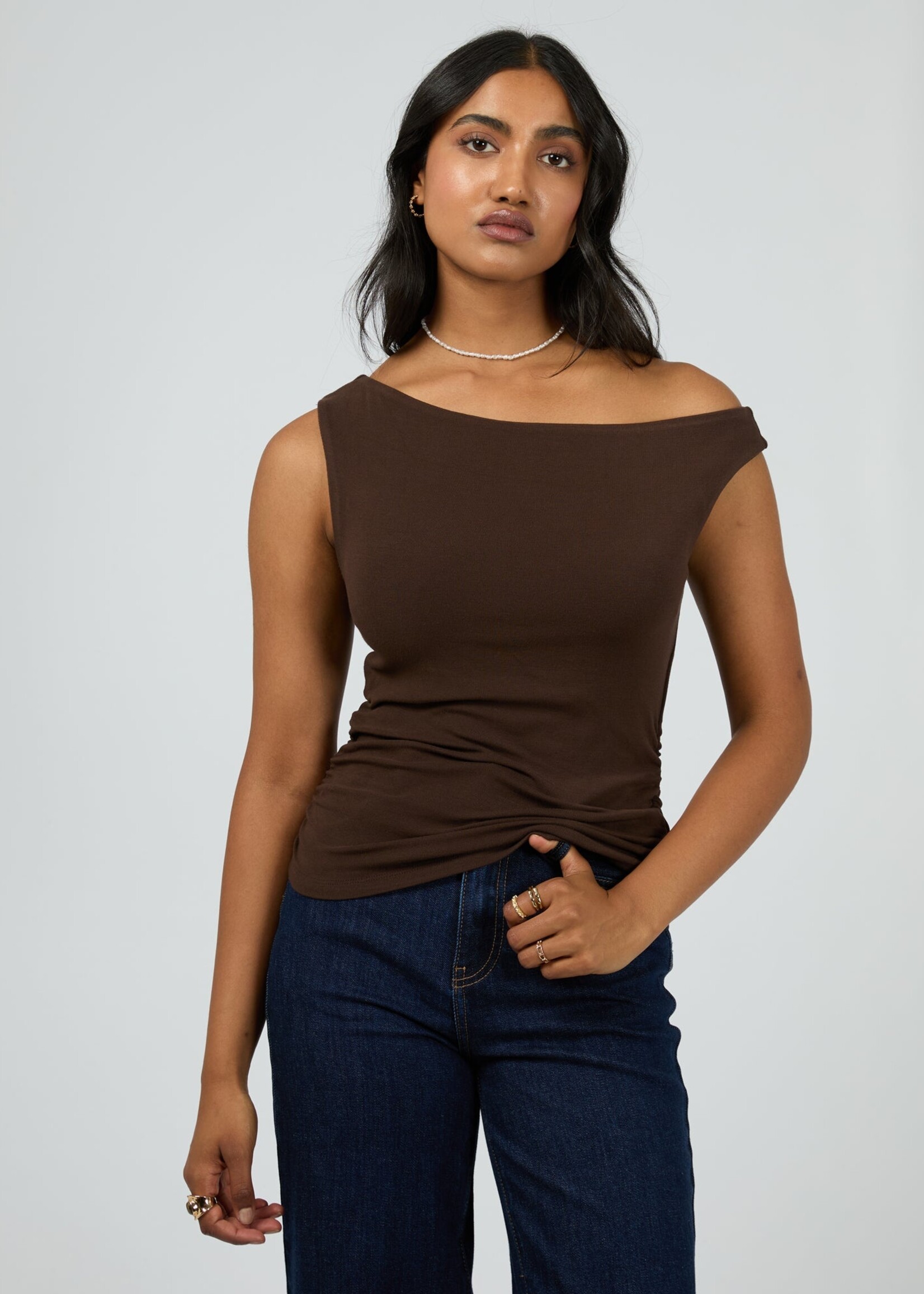 Kylie Off Shoulder Top - Brown
