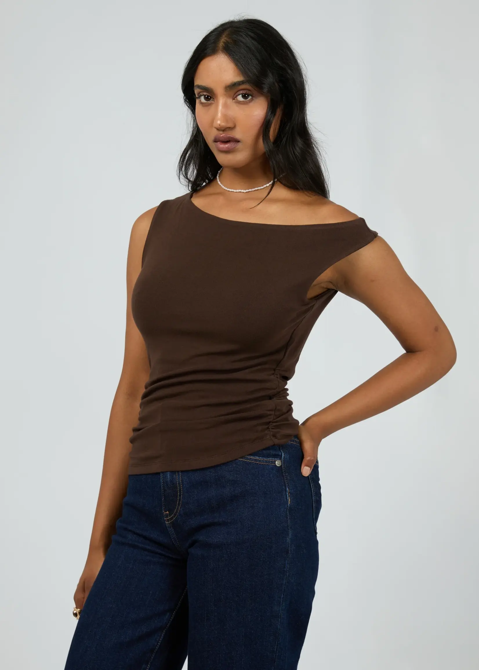Kylie Off Shoulder Top - Brown