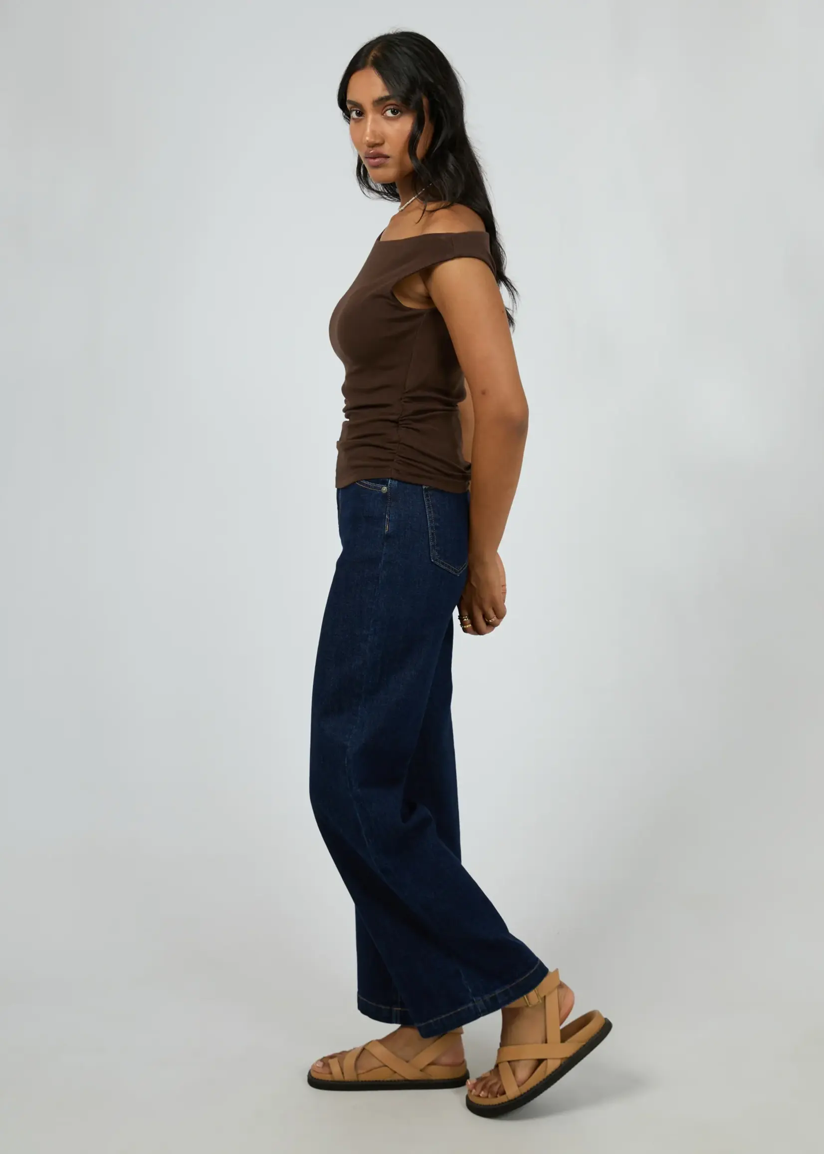 Kylie Off Shoulder Top - Brown