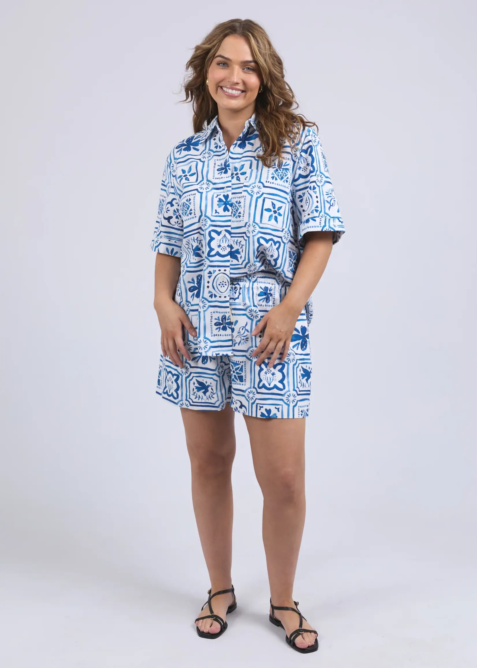 Elm Lifestyle Dolce Tile Shirt - Ocean Tile Print