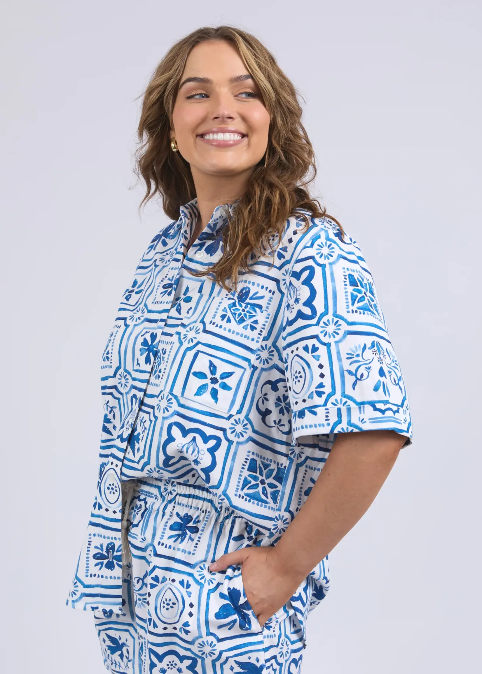 Elm Lifestyle Dolce Tile Shirt - Ocean Tile Print