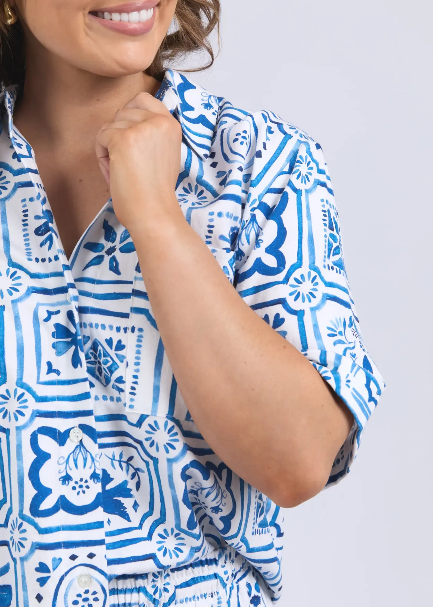 Elm Lifestyle Dolce Tile Shirt - Ocean Tile Print