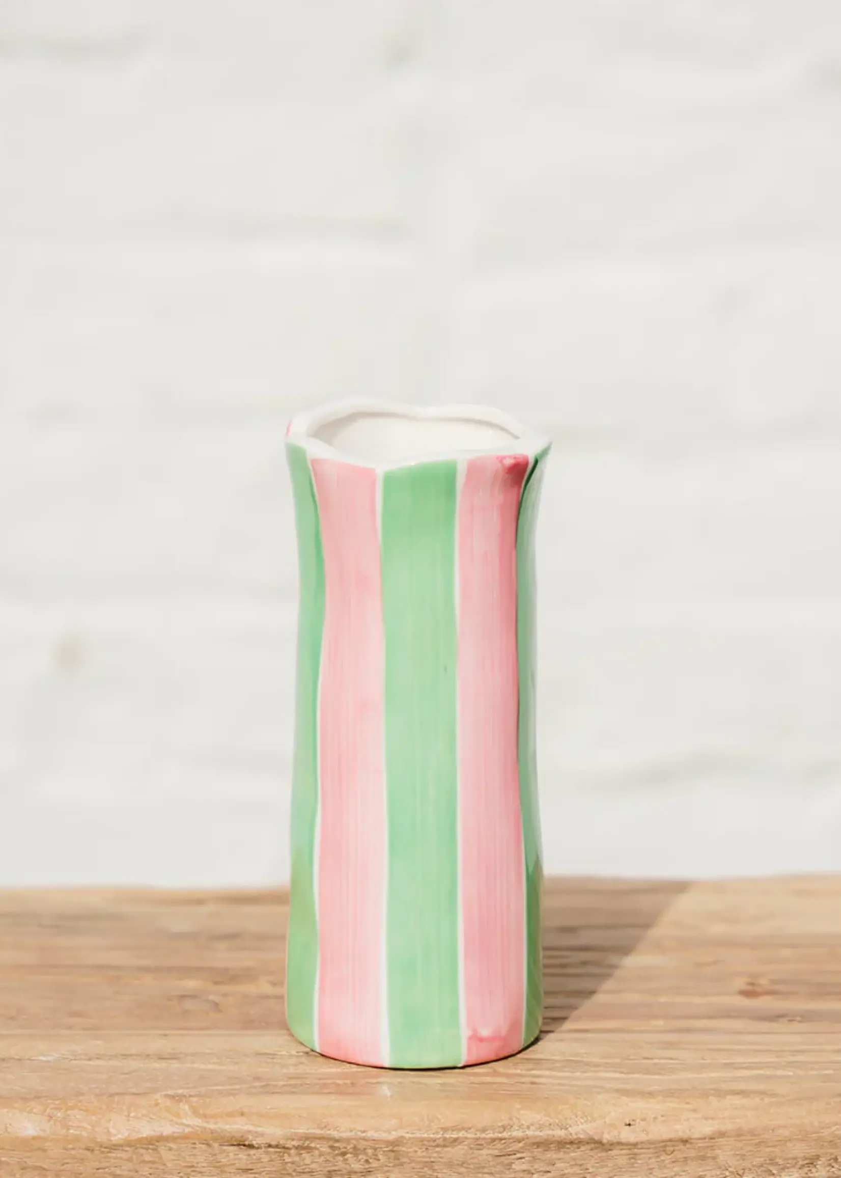 Noss and Co Small Vase - Pink & Mint Green Stripe