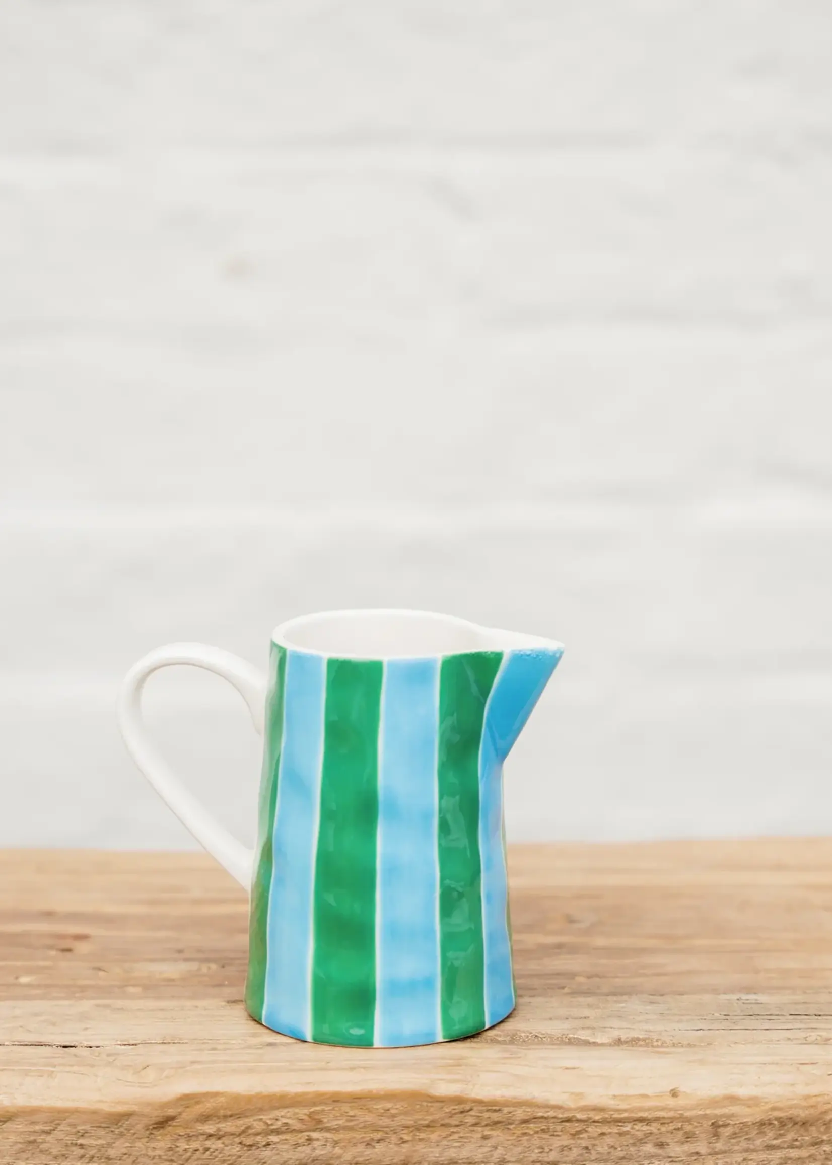Milk Jug - Green & Cornflower Stripes