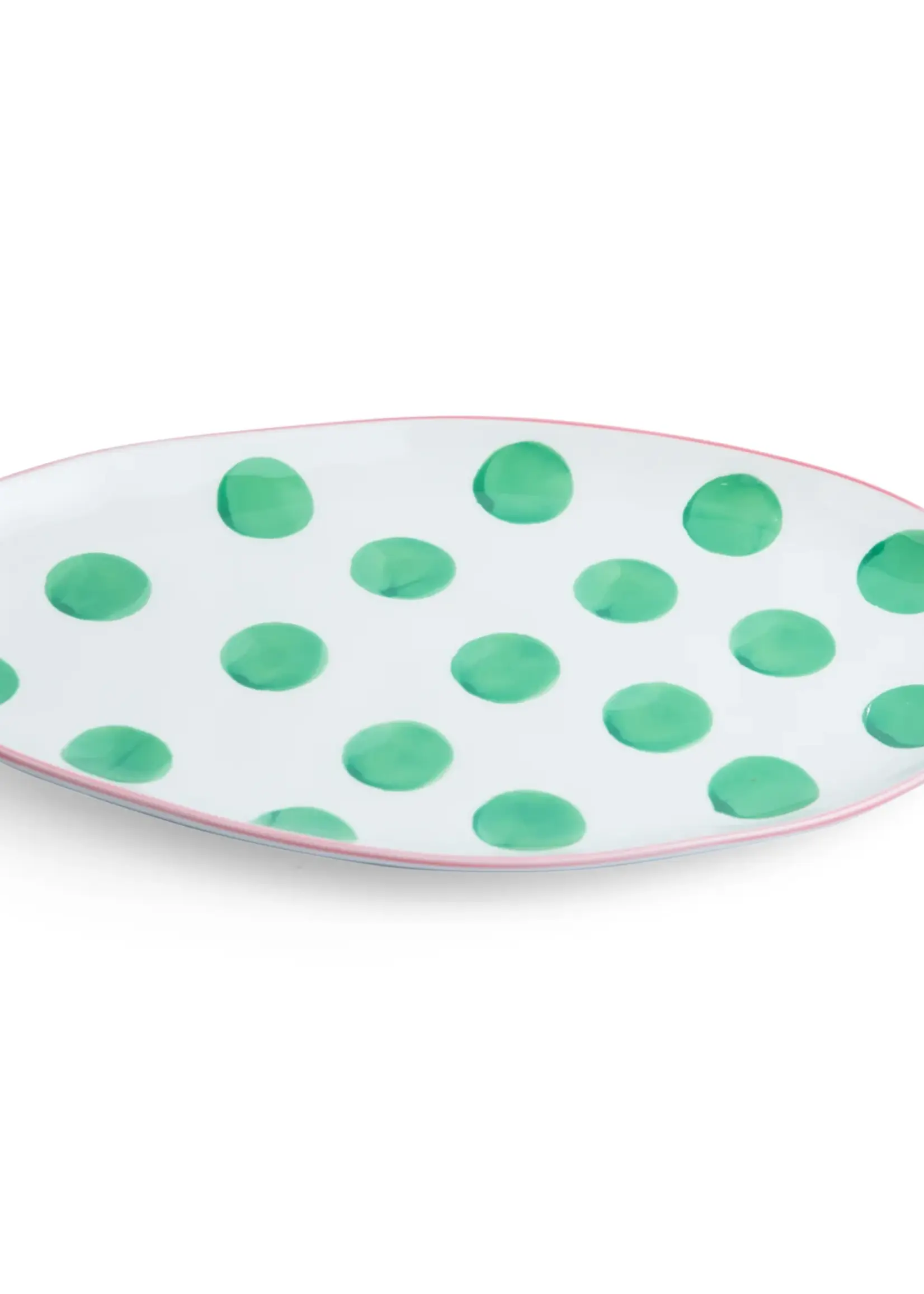 Small Oval Platter - Pink & Green Spots