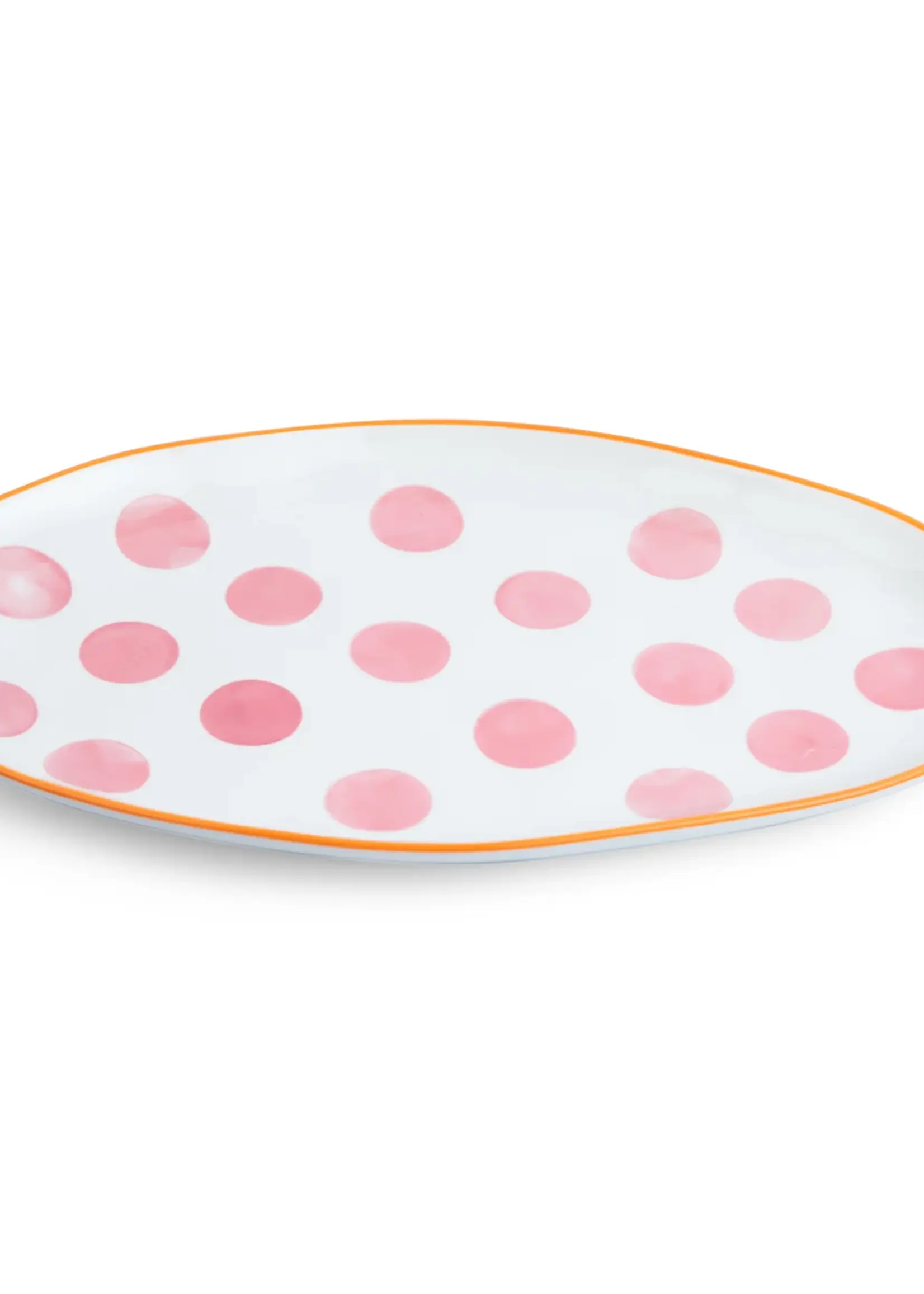 Noss and Co Small Oval Platter - Pink Spot & Orange Rim