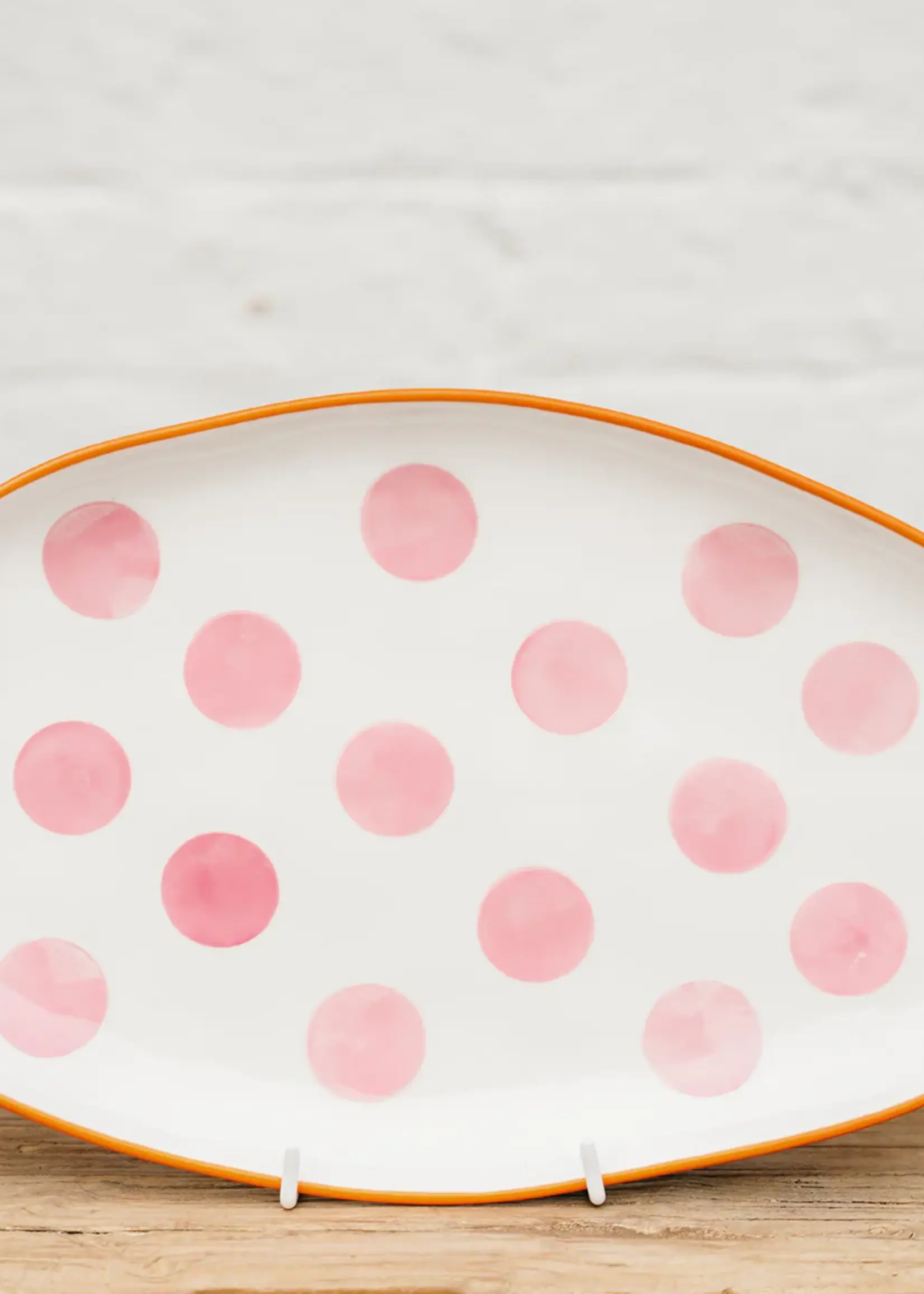 Small Oval Platter - Pink Spot & Orange Rim