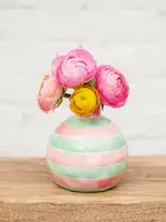 Round Bud Vase - Pink & Mint Green Stripe