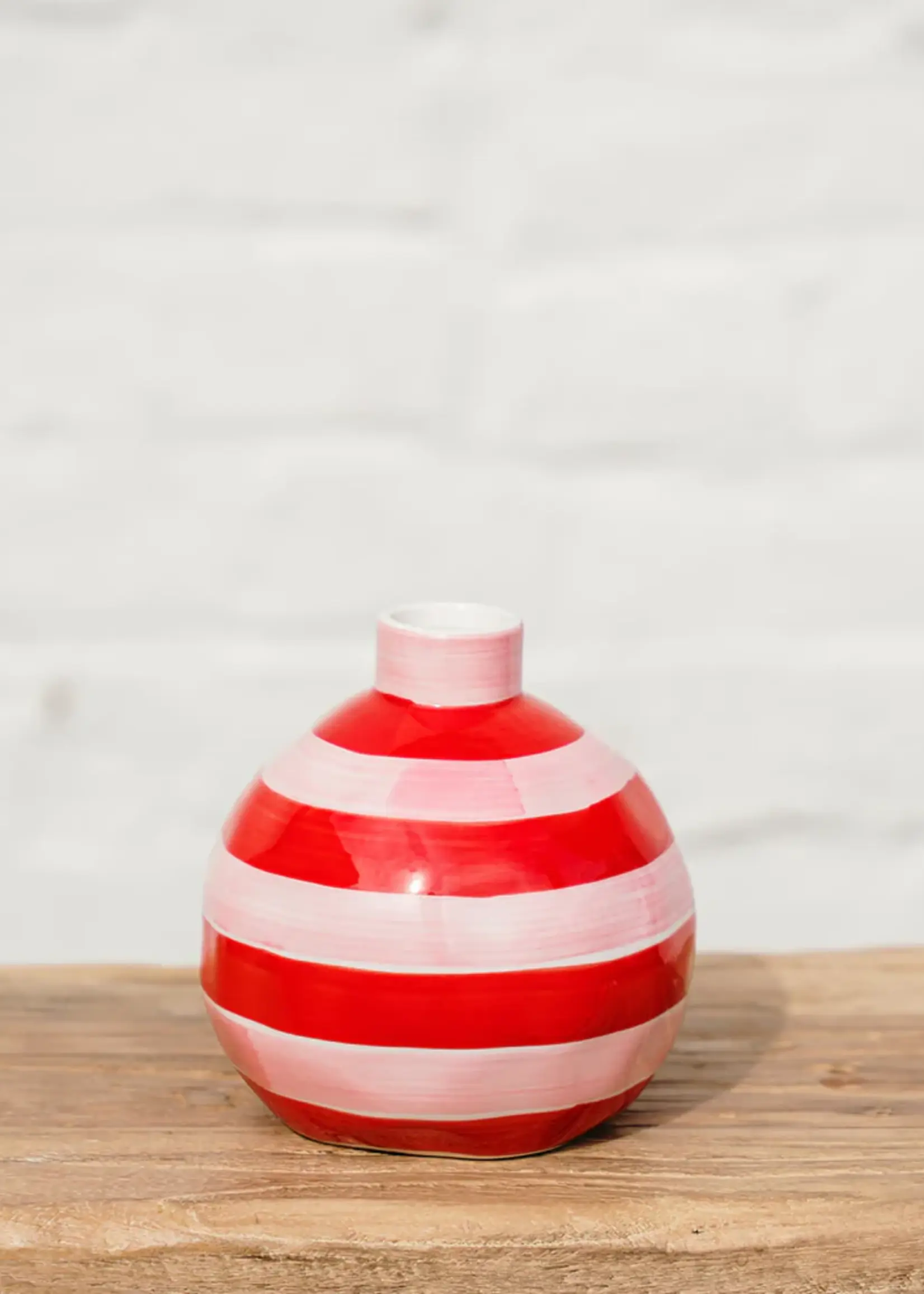 Round Bud Vase - Pink & Red Stripe