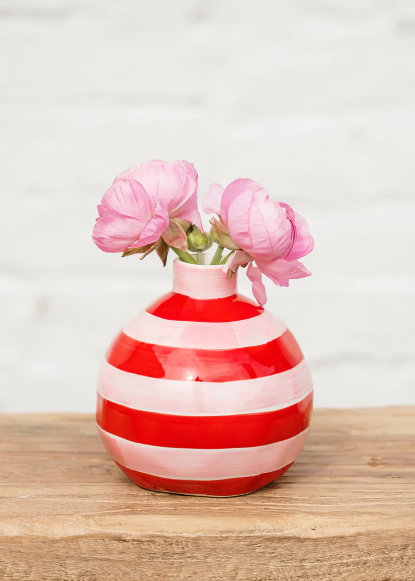 Round Bud Vase - Pink & Red Stripe