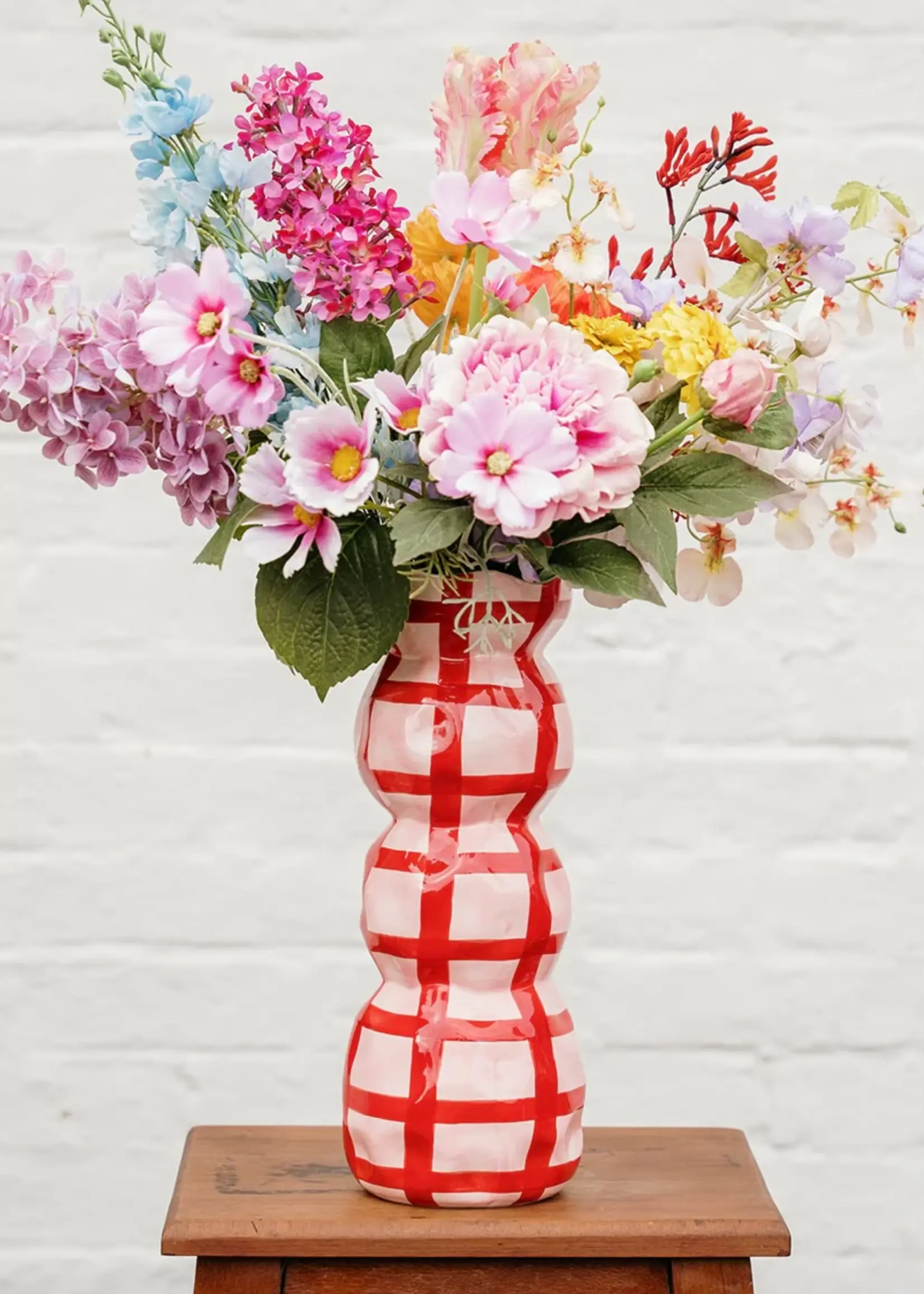 3 Tier Vase - Pink with Red Gingham