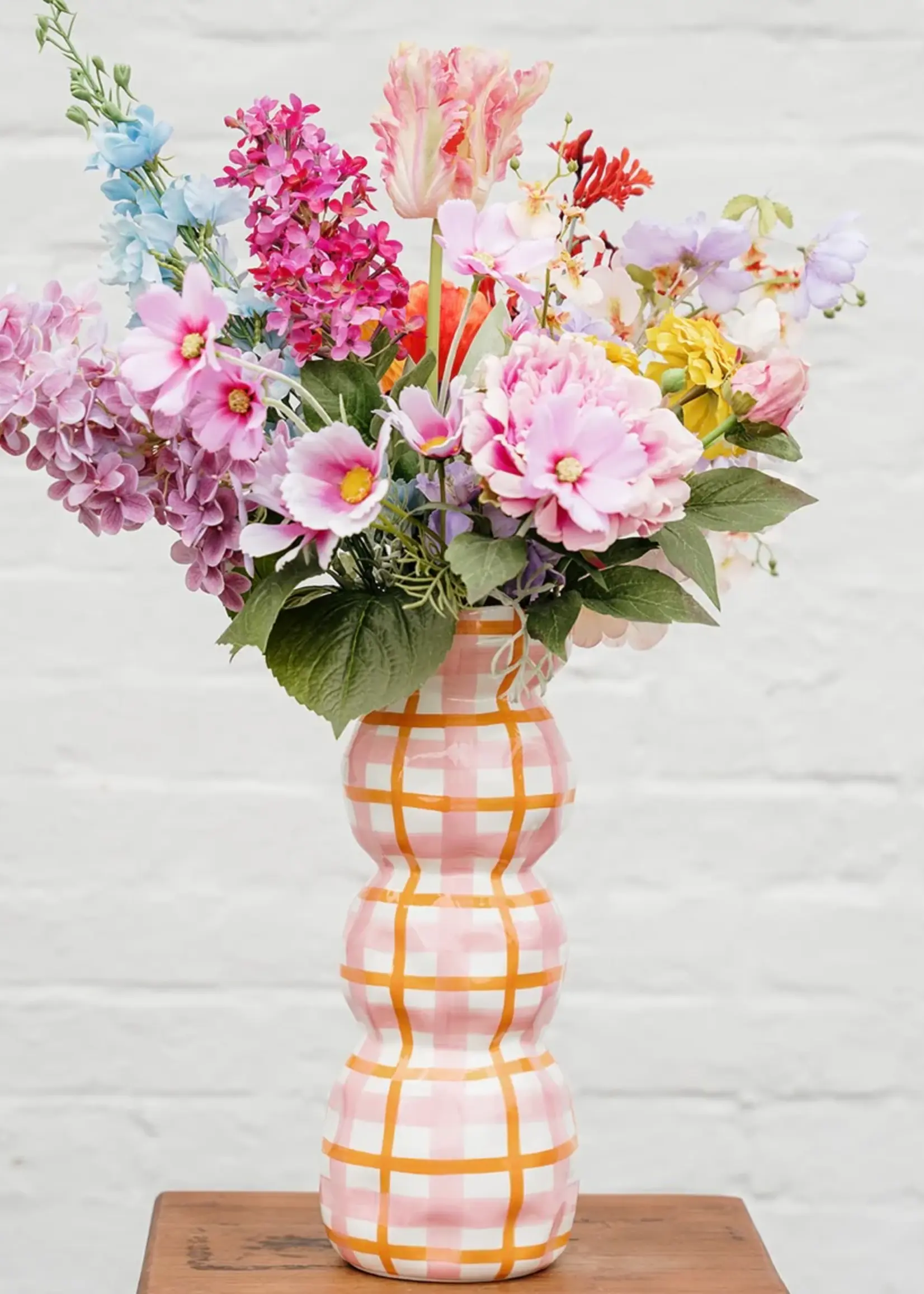 Noss and Co 3 Tier Vase - Pink & Orange Gingham