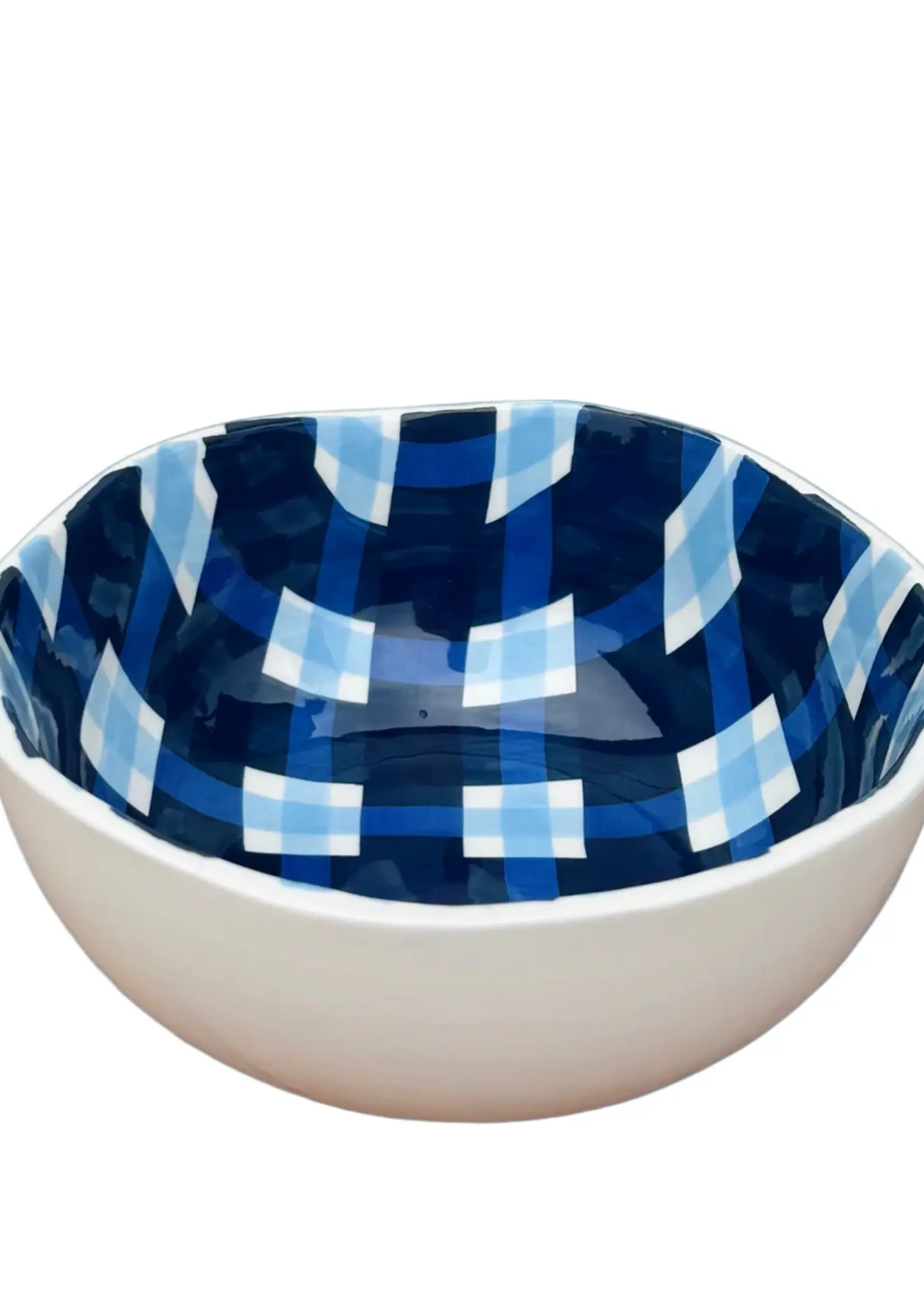 Medium Bowl - Navy & Cornflower Gingham