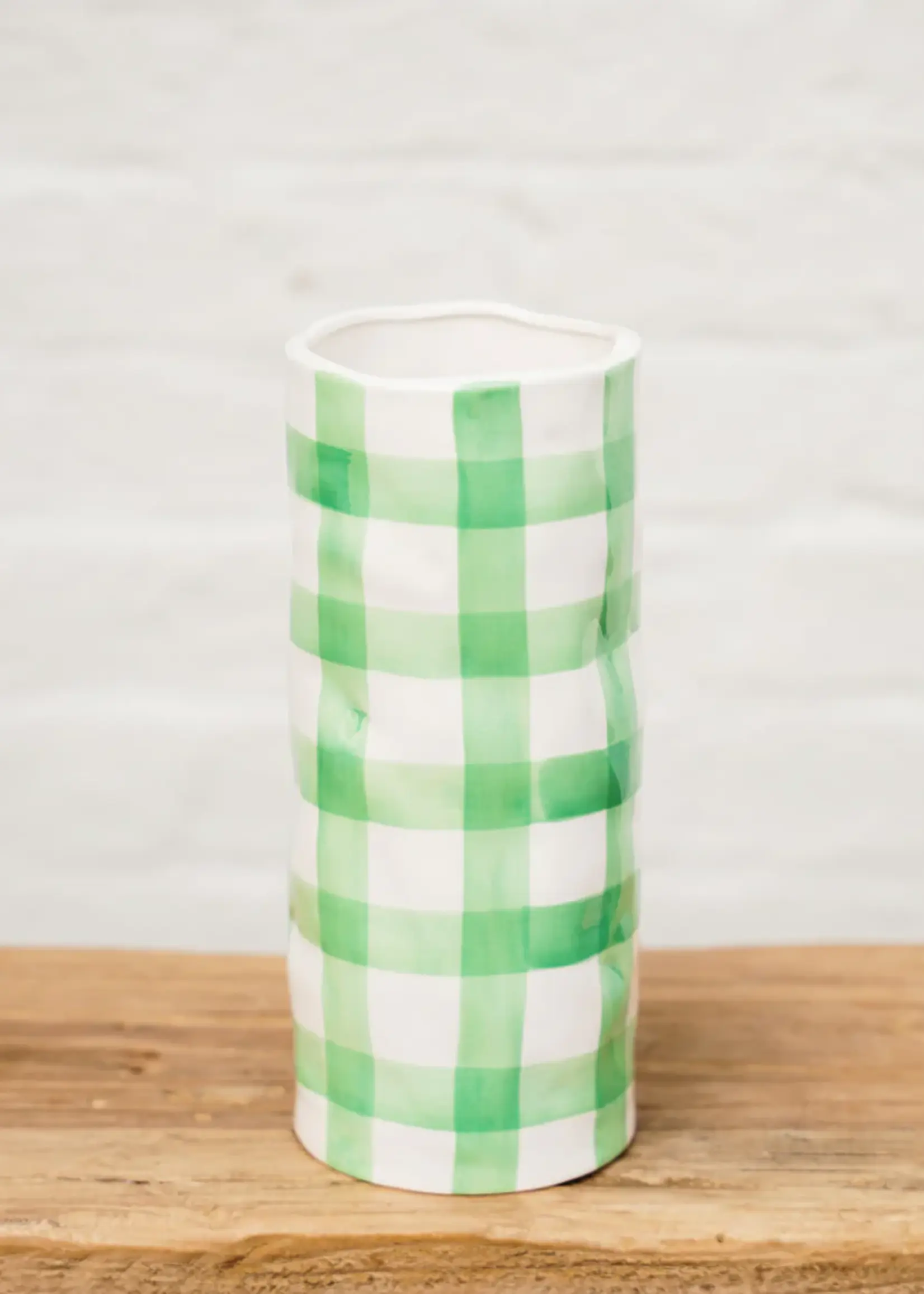 Medium Vase - Mint Gingham