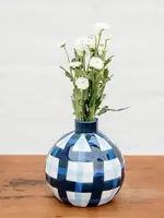 Noss and Co Round Bud Vase - Navy & Cornflower Gingham