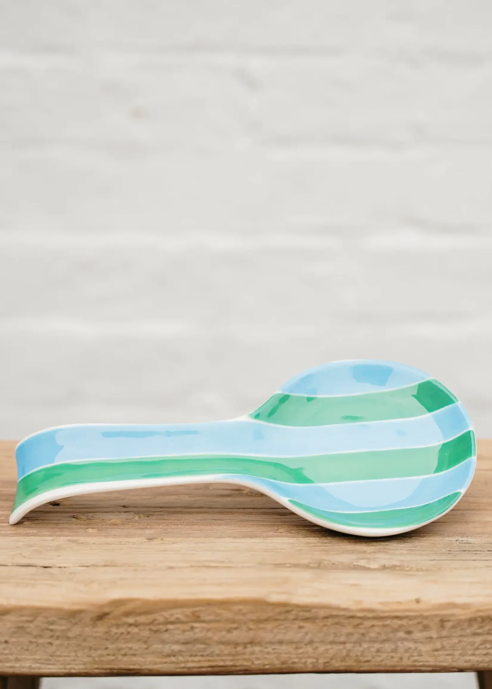 Spoon Rest - Green & Cornflower Stripe