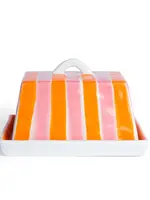 Large Butter Dish - Orange & Pink Stripe