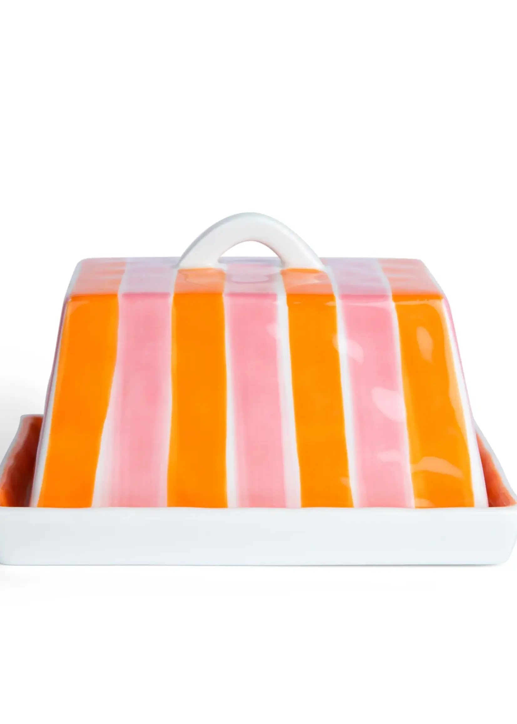 Large Butter Dish - Orange & Pink Stripe