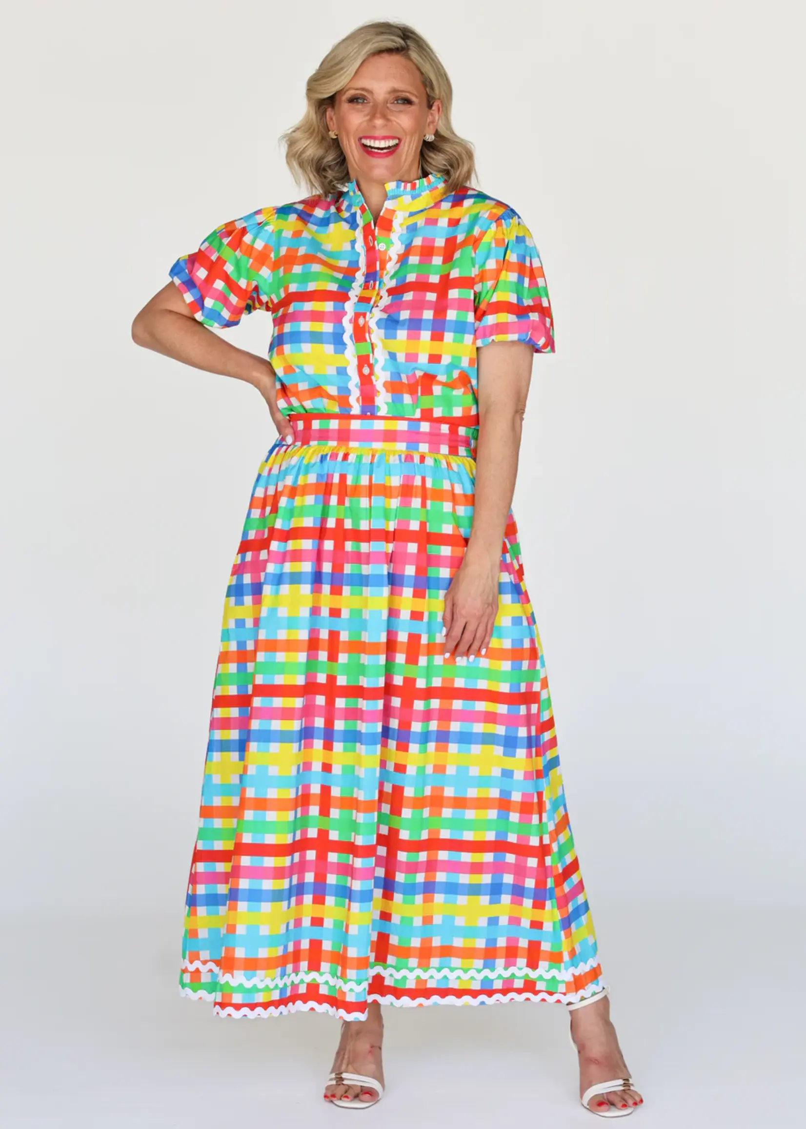 Liv & Milly Chloe Skirt Neon Gingham