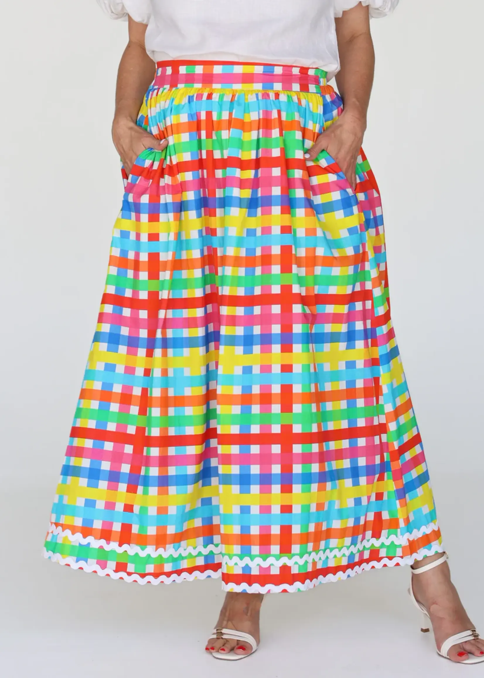 Liv & Milly Chloe Skirt Neon Gingham